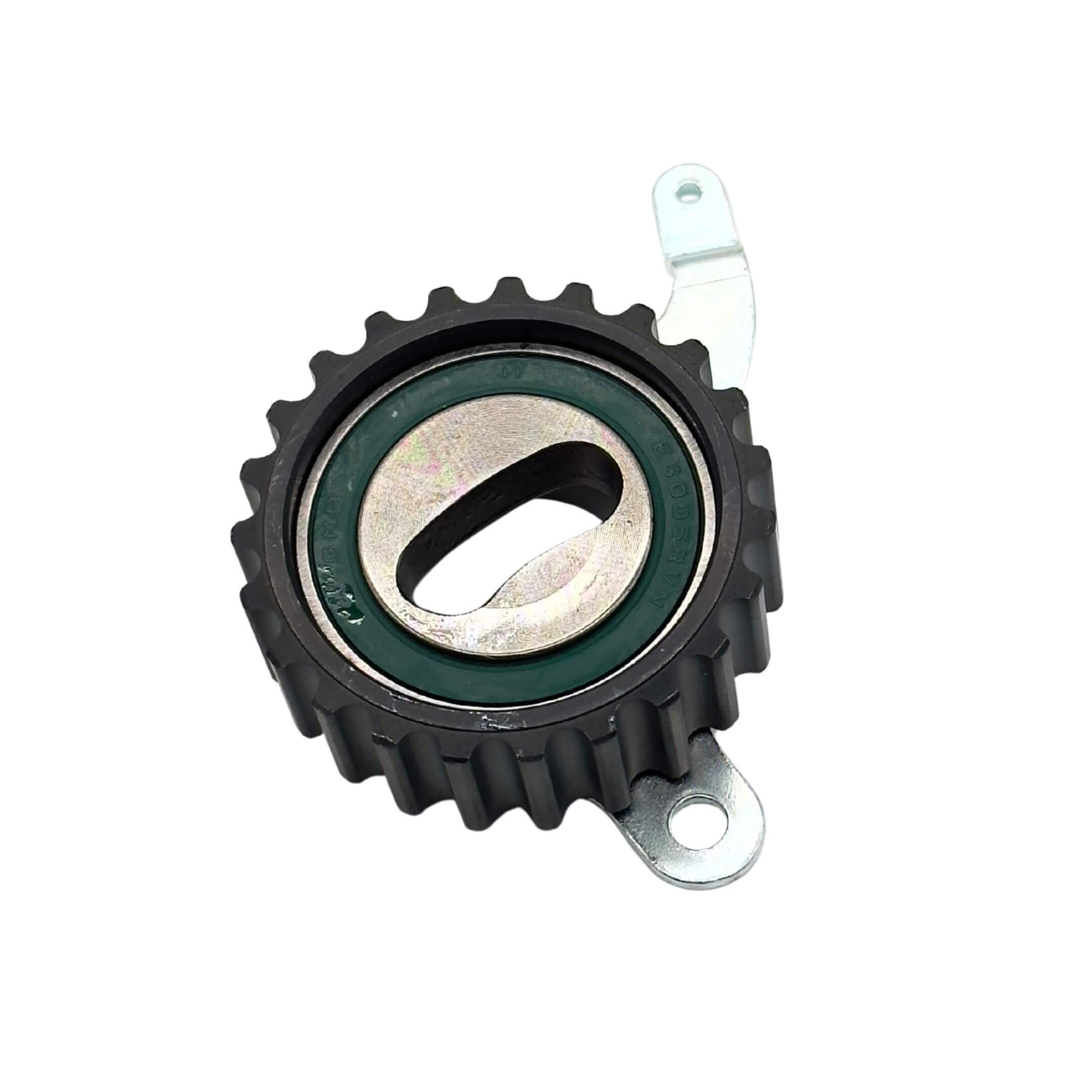 Tensioner Pulley for Subaru Sambar Truck TT1, TT2 Models (1999-2012), featuring a black and metallic design with a toothed edge.