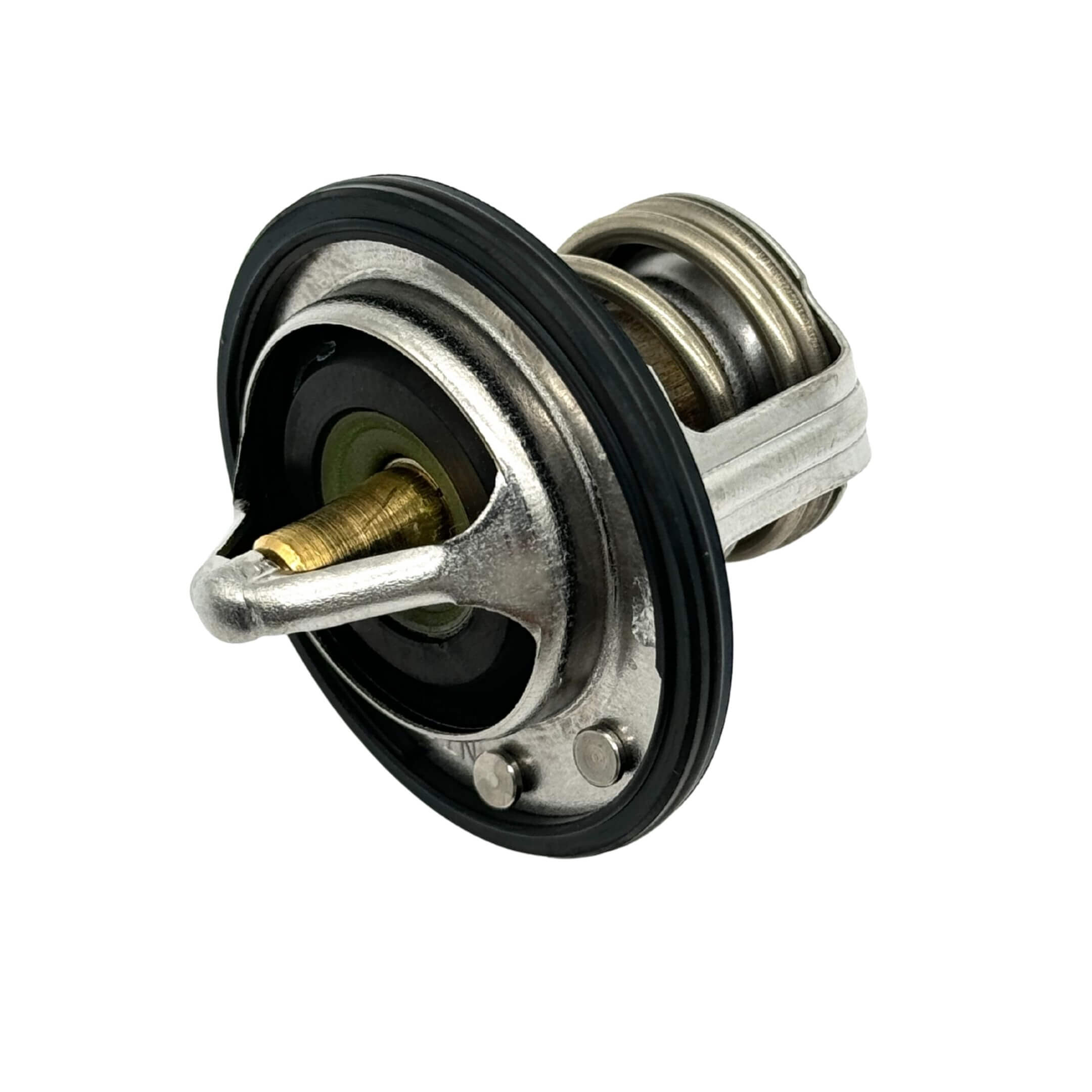 Genuine Subaru Sambar Van TV1, TV2 thermostat for 1999-2012 models, featuring a durable metal design with a black rubber gasket.