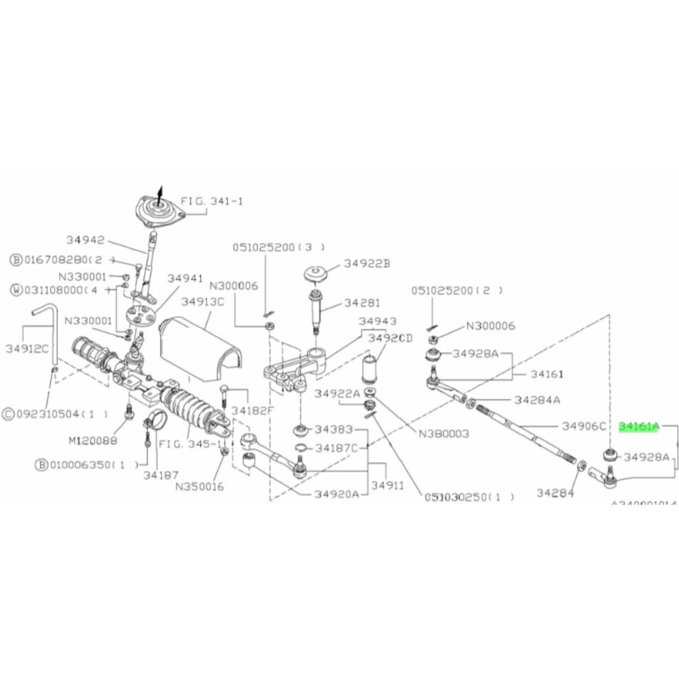 Technical diagram of Tie Rod End - LH - Inner or Outer for Subaru Sambar Truck TT1, TT2 Models (1999-2012), showcasing detailed parts layout.