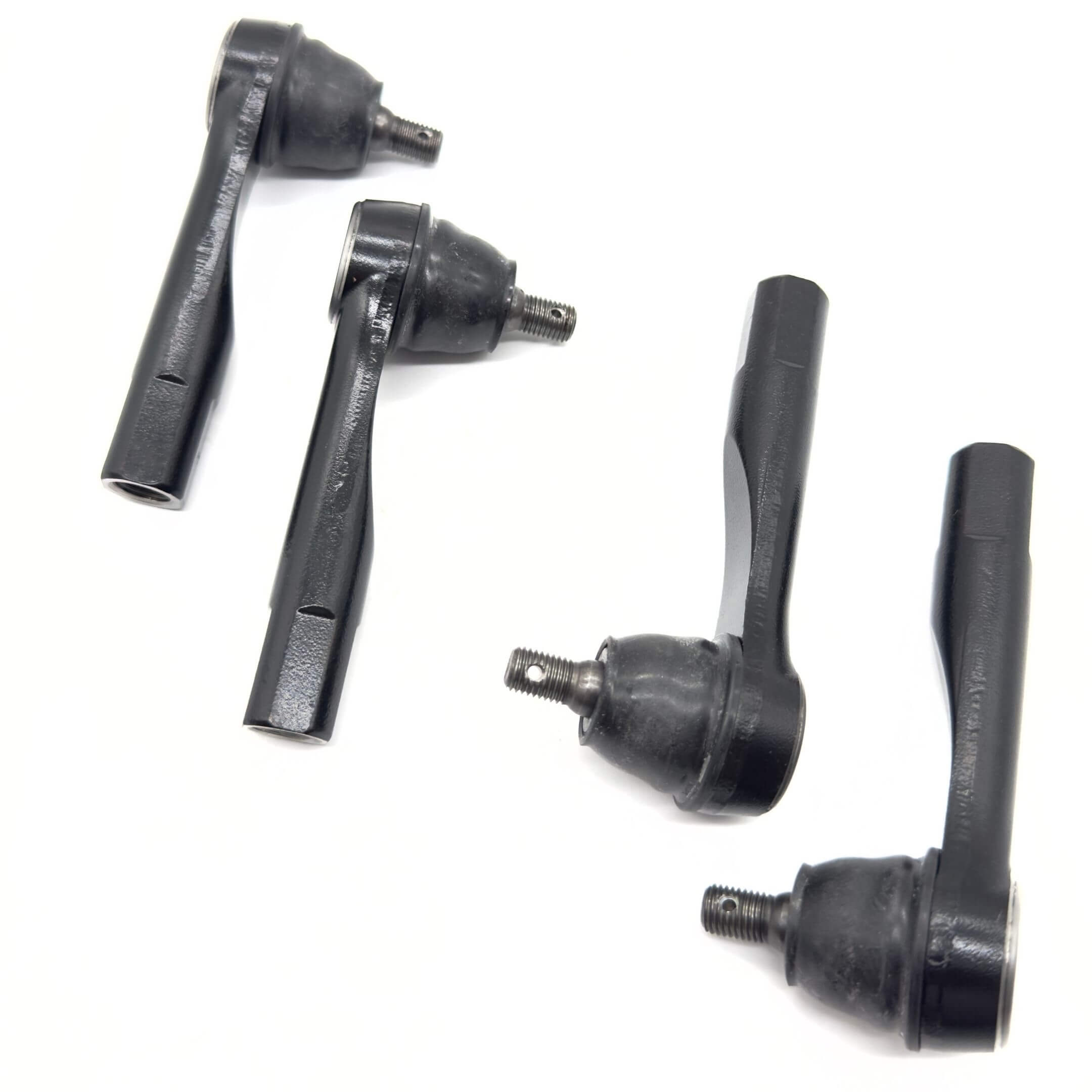 Tie Rod Ends - 4 Piece Set - Right Hand & Left Hand - Inner & Outer - Aftermarket for Subaru Sambar Truck TT1, TT2 Models 1999-2012, Part Numbers 34023TA001, 34023TA011, in black.