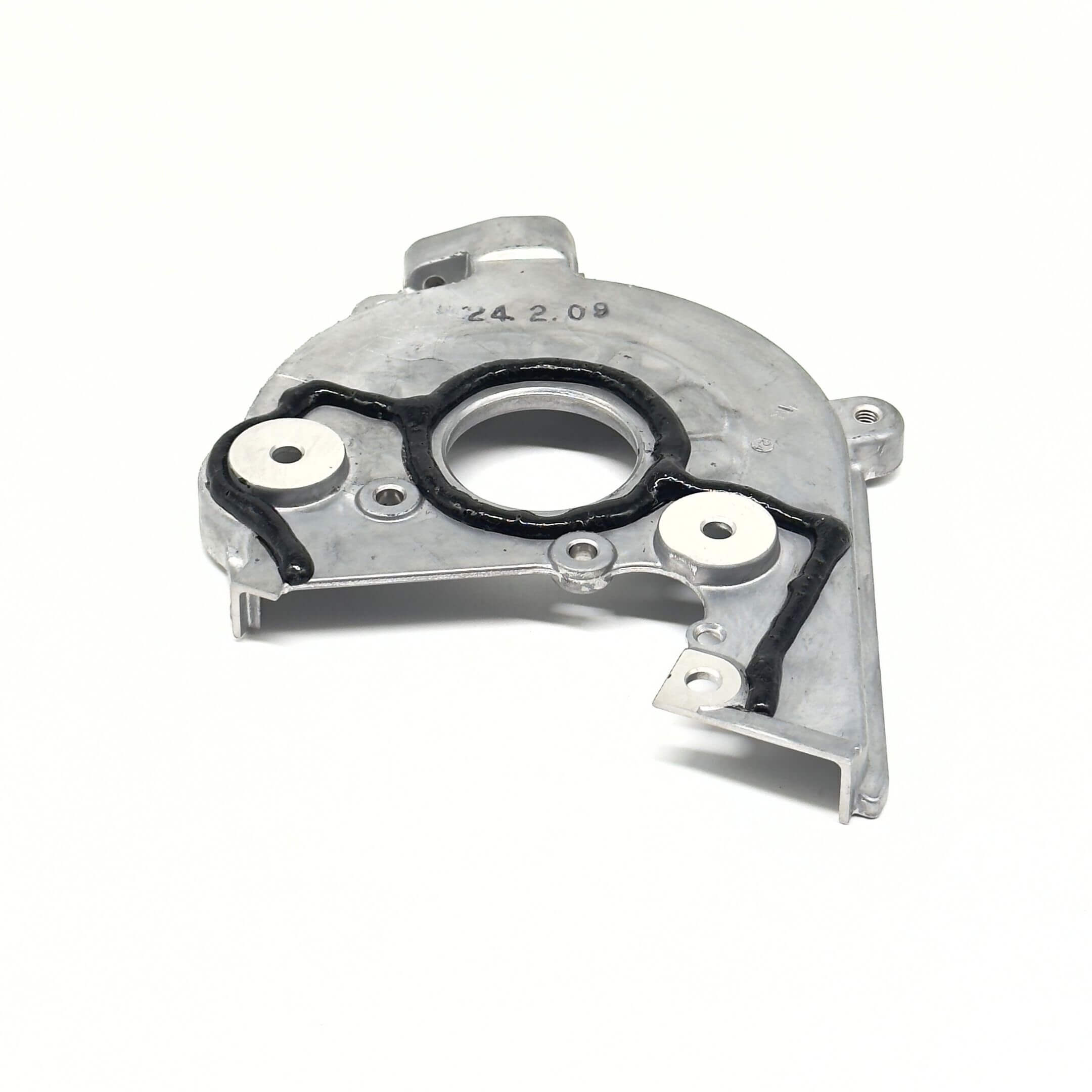 Timing Belt Cover for Subaru Sambar Van TV1, TV2 Models (1999-2012), silver with black detailing, featuring mounting holes and gasket groove.