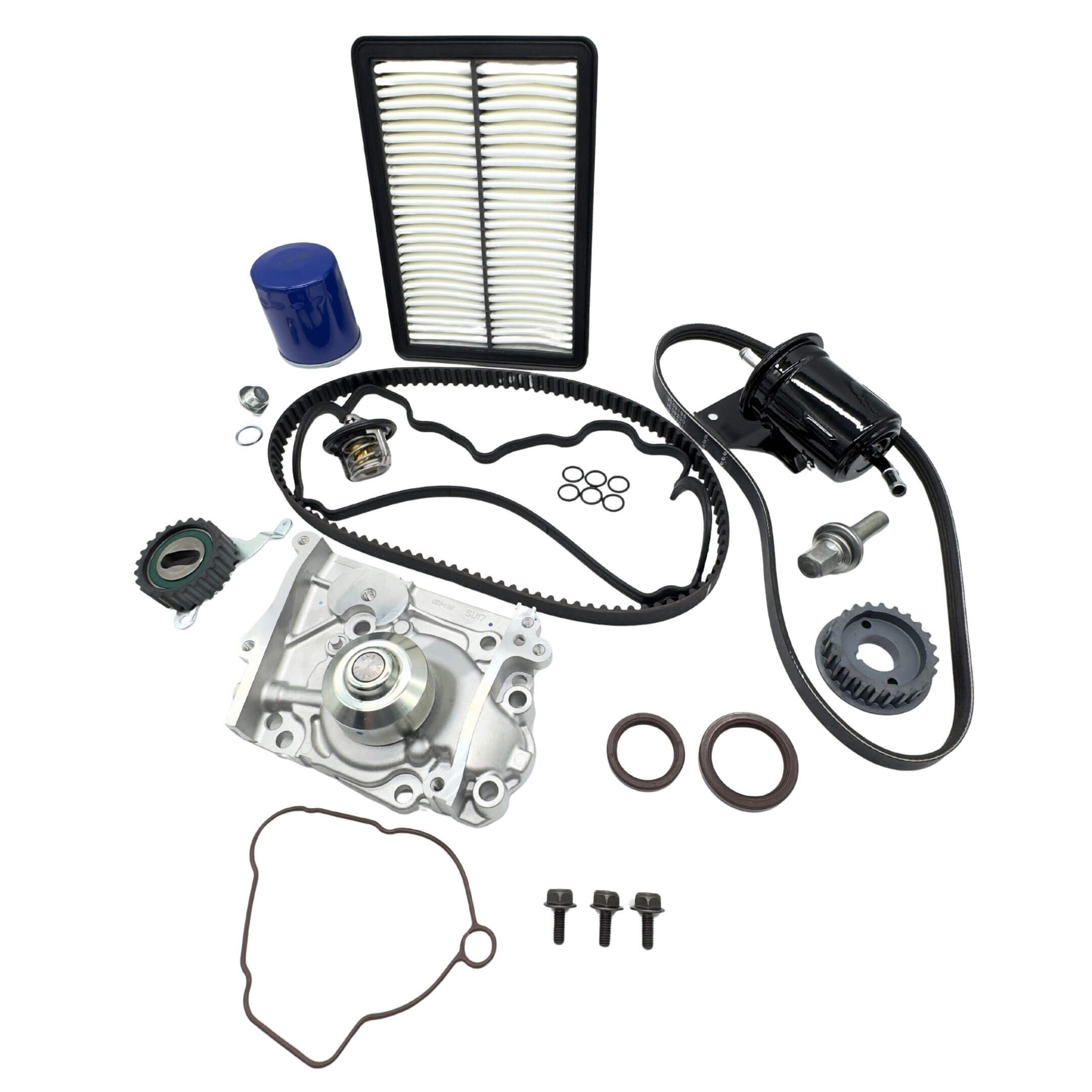 Timing Belt Kit - 18 Piece - Fuel Filter Type B for Subaru Sambar Van TV1, TV2 Models (1999-2012) featuring essential components in a technical diagram layout.