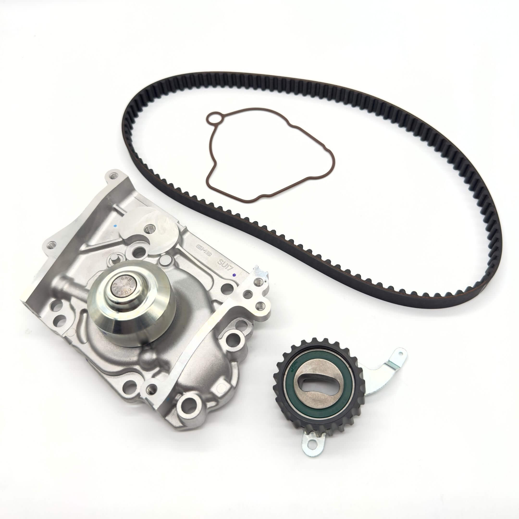 Timing Belt Kit - 3 Piece for Subaru Sambar Van TV1, TV2 Models (1999-2012) featuring a black belt, silver components, and gasket.