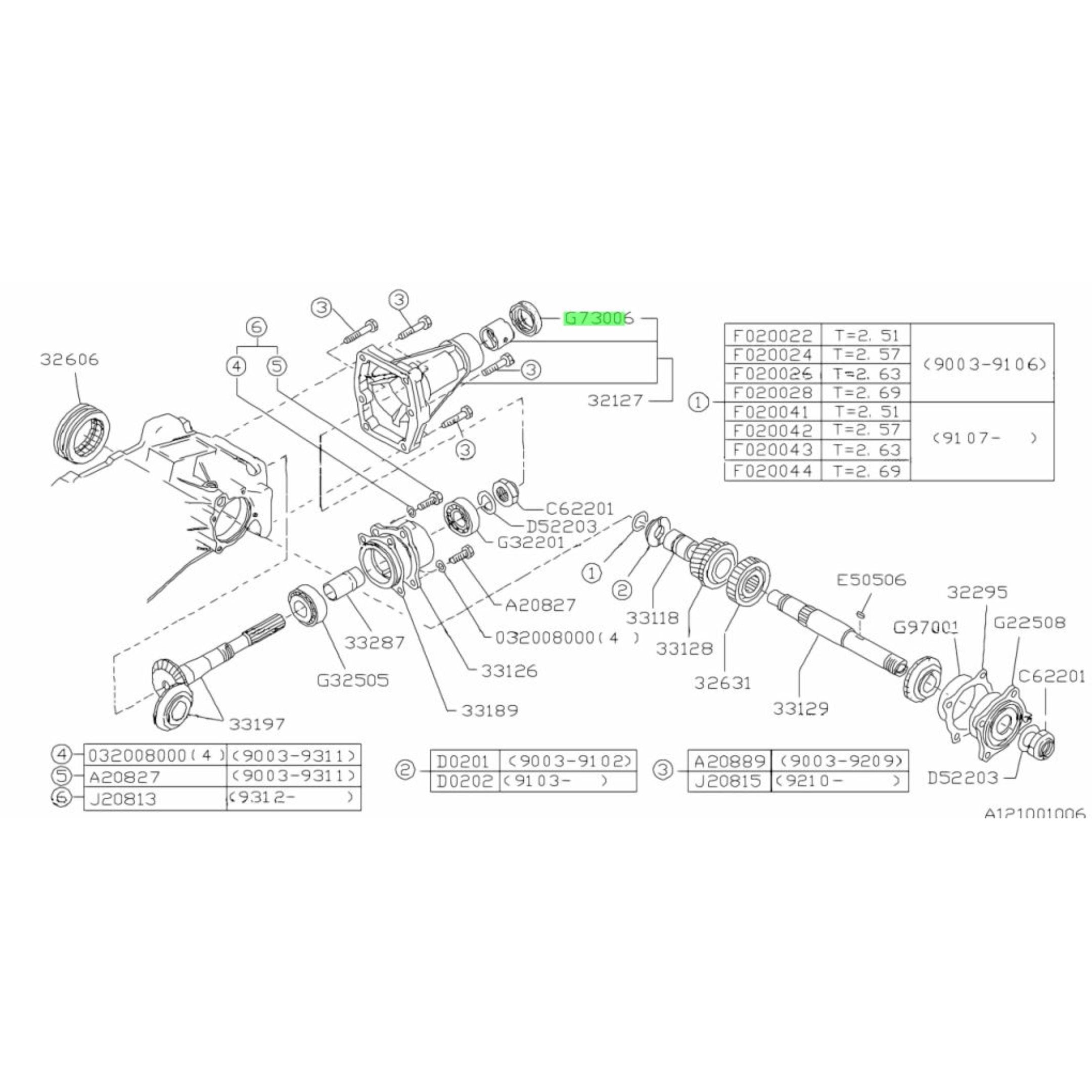 Subaru Sambar 4WD Transmission Driveshaft Seal Diagram with Part Reference.
