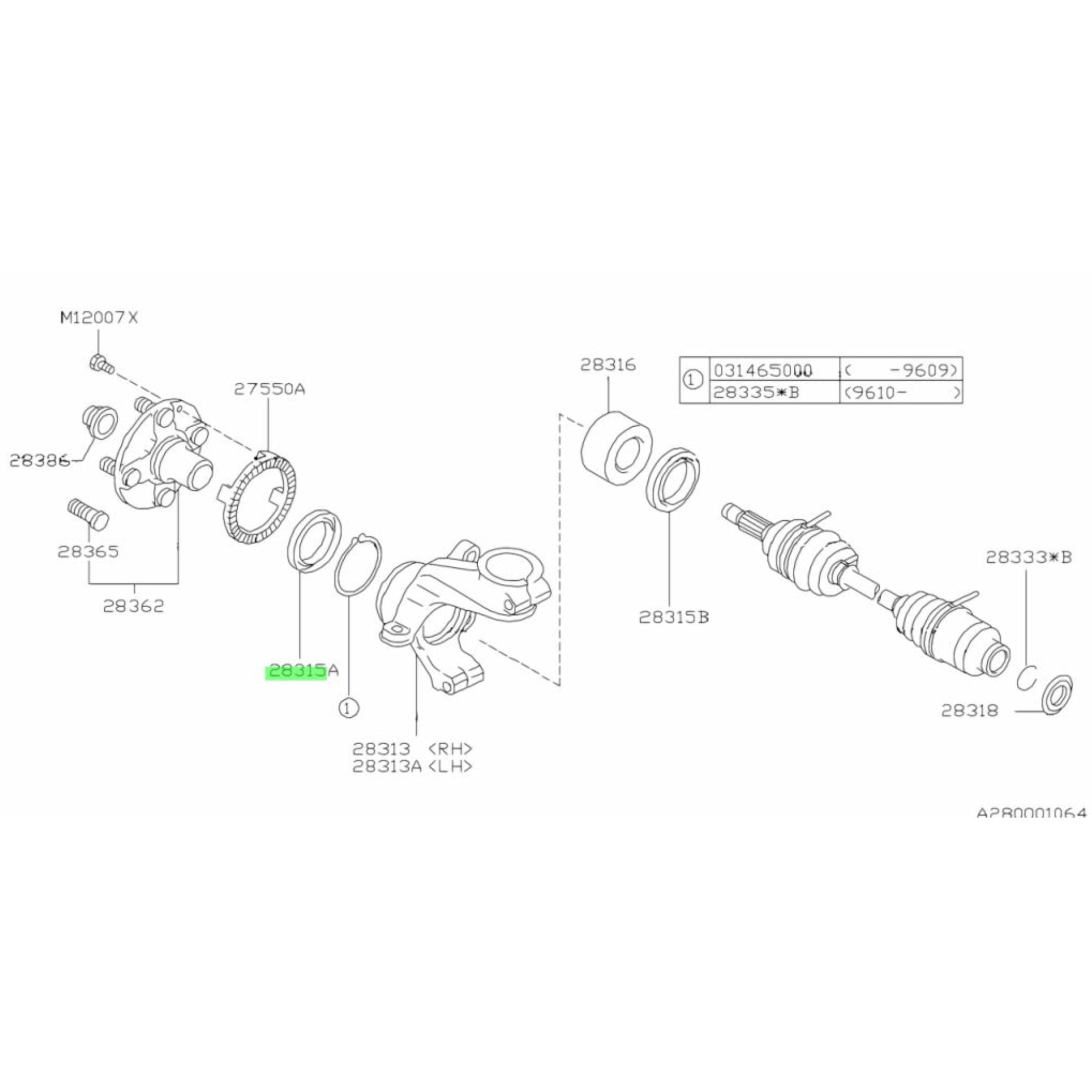 Technical diagram showcasing the location of the Front Wheel Bearing Oil Seal on the Subaru Sambar - Fits multiple models.