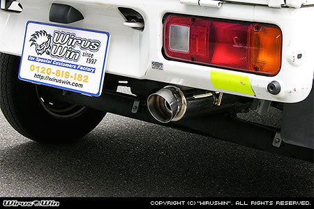 Wirus Win Compact Muffler Sports Type in stainless steel for Honda Acty Truck GBD-HA7 Model 1999-2010, showcasing sleek design and performance enhancement.
