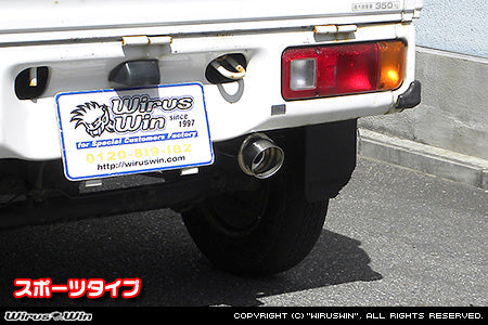 Wirus Win Sport Type Muffler in stainless steel for Honda Acty Truck HA3 models (1990-1999), showcasing sleek design and fitment.