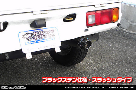 Honda Acty Exhaust Wirus Win D-Prime Muffler Slash Type in black stainless for GBD-HA7 model, 1999-2010.