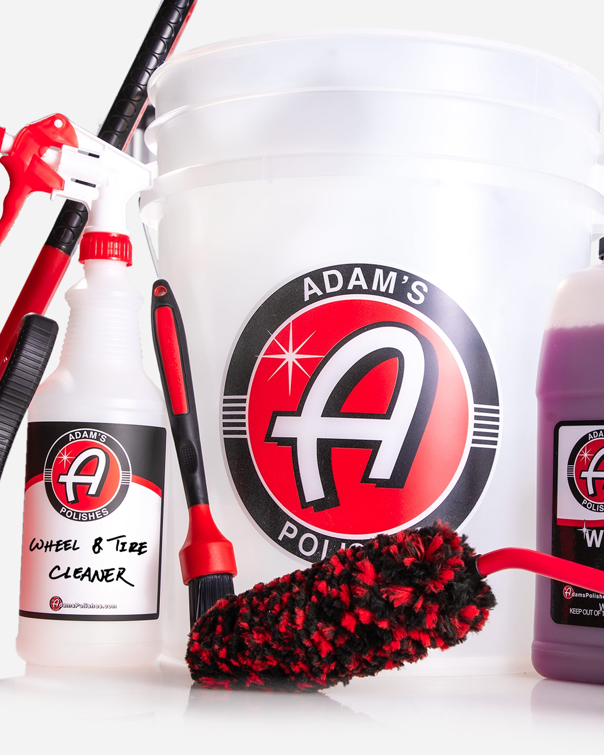 Close-up of the rubberized wheel and tire brushes included in Adam’s Polishes Best Wheel Cleaner Complete Kit, ensuring a scratch-free clean for OEM finishes.