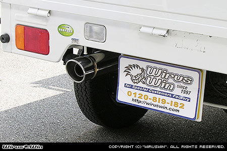 Wirus Win Compact Popper Muffler for Suzuki Carry Truck EDB-DA63T models (11/2005-4/2008), featuring a sleek chrome finish and compact design.