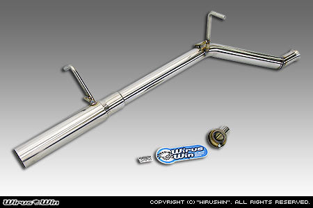 Wirus Win Racing Muffler for Suzuki Carry Truck EDB-DA63T Models (11/2005-4/2008), featuring a sleek silver design and performance-enhancing exhaust system.