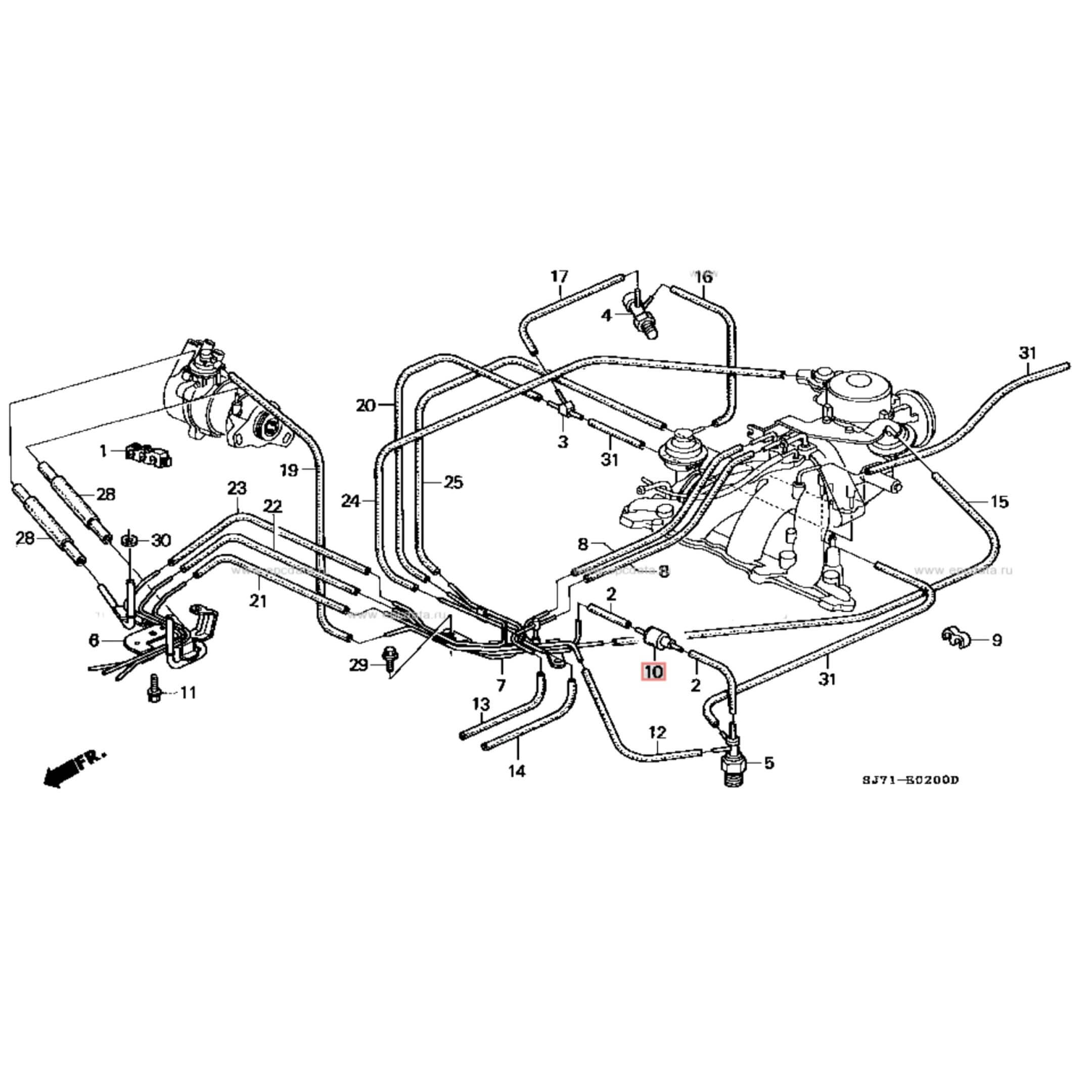 Vacuum Check Valve for Honda Acty Van Models HH3, HH4 (1990-1999) with detailed diagram of connected hoses and components.