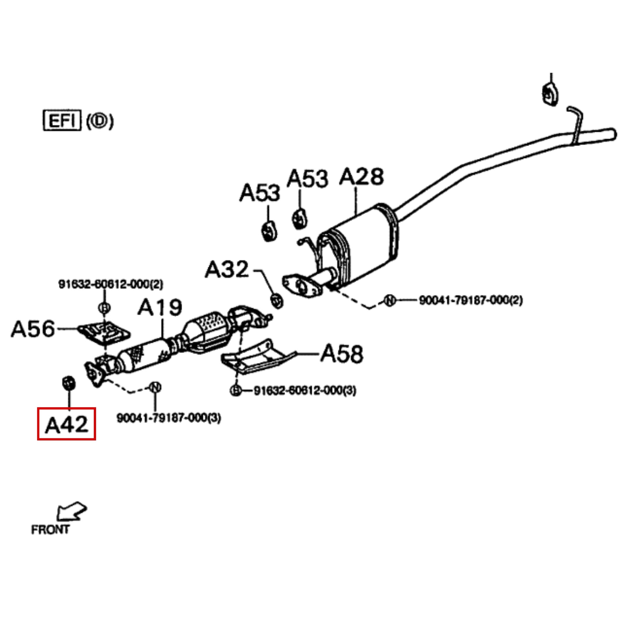Exhaust Pipe Front Joint Gasket for EFES, EFTS, EFGS, EFZS, EFRS Engines in Daihatsu Hijet S100-S130 Models (1994-1998) with detailed component diagram.