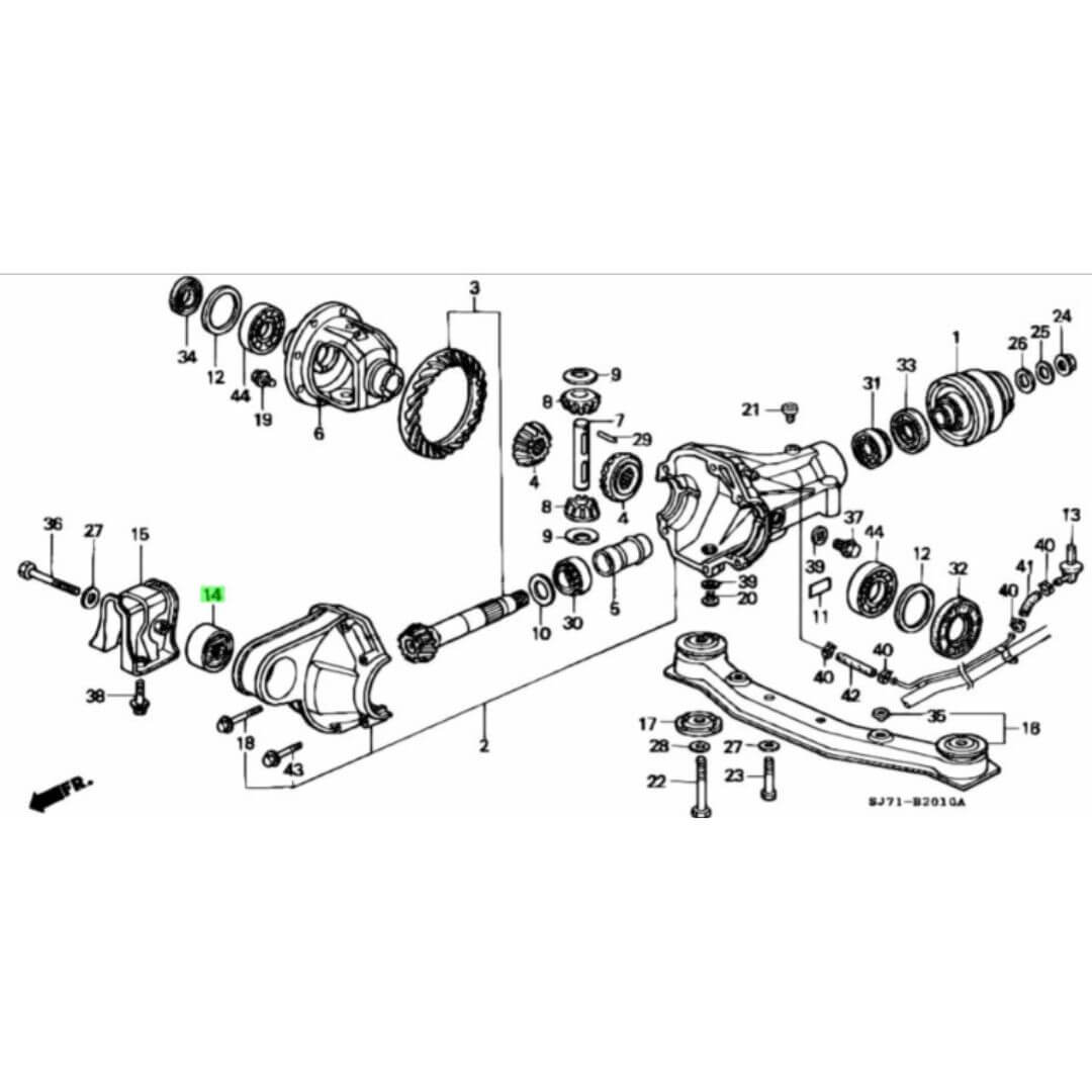 Front Differential Rubber Mount for Honda Acty Truck HA3, HA4 Models (1990-1999) with detailed component diagram.