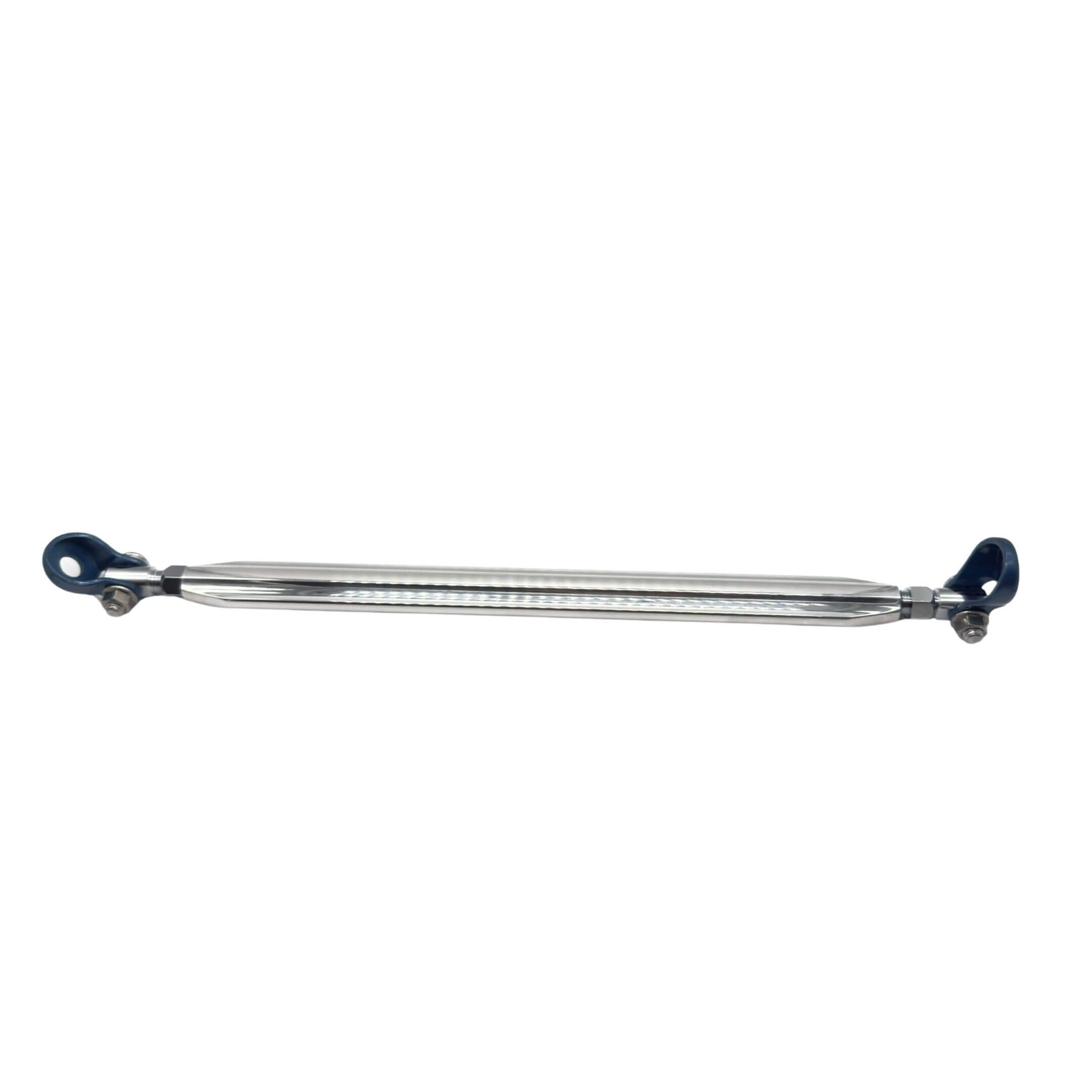 Front Lower Arm Bar by Kawai Manufacturing for Honda Acty Van HH5, HH6 Models (1999-2019) featuring a sleek metallic design with blue end fittings.
