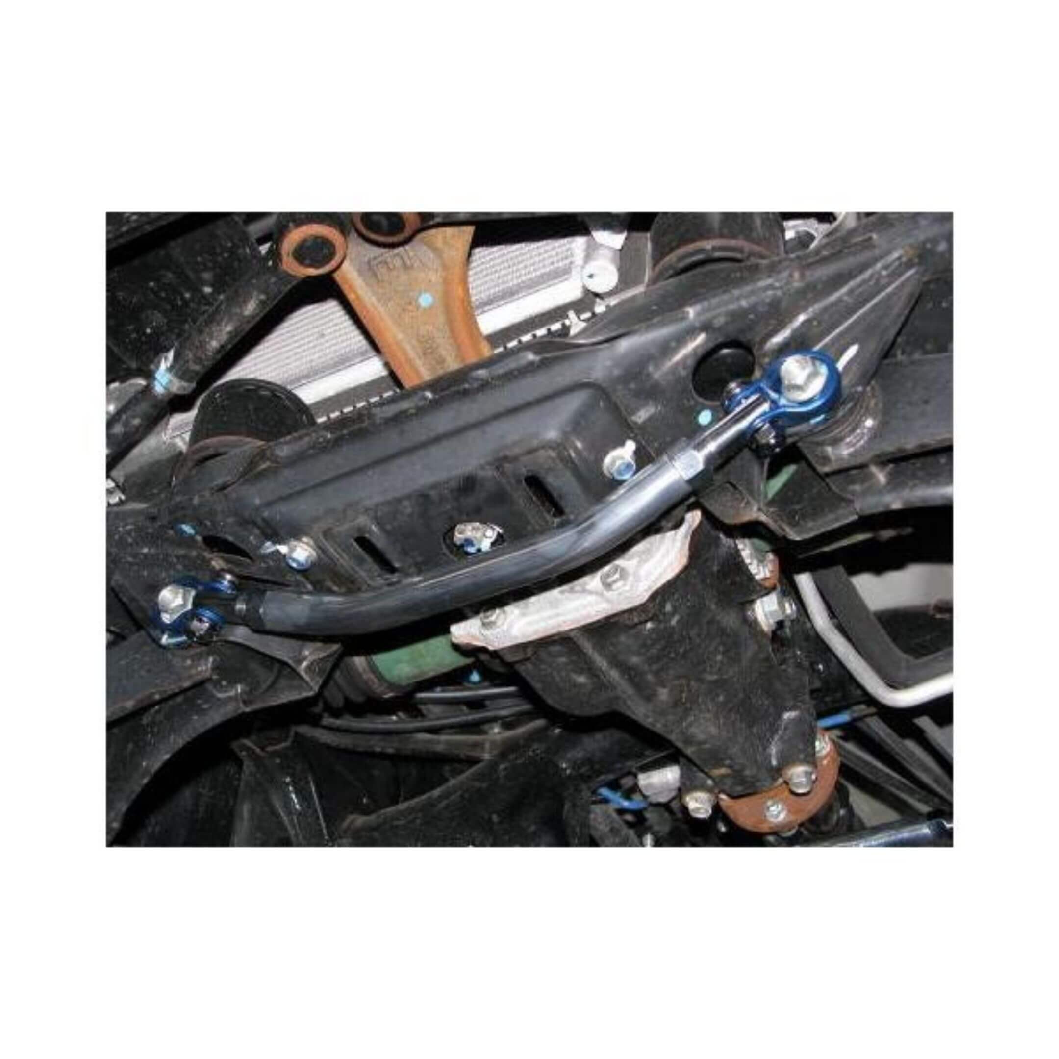 Front Lower Arm Bar by Kawai Manufacturing for Subaru Sambar Van TV1, TV2 Models (1999-2012) featuring a robust design and blue mounting points.