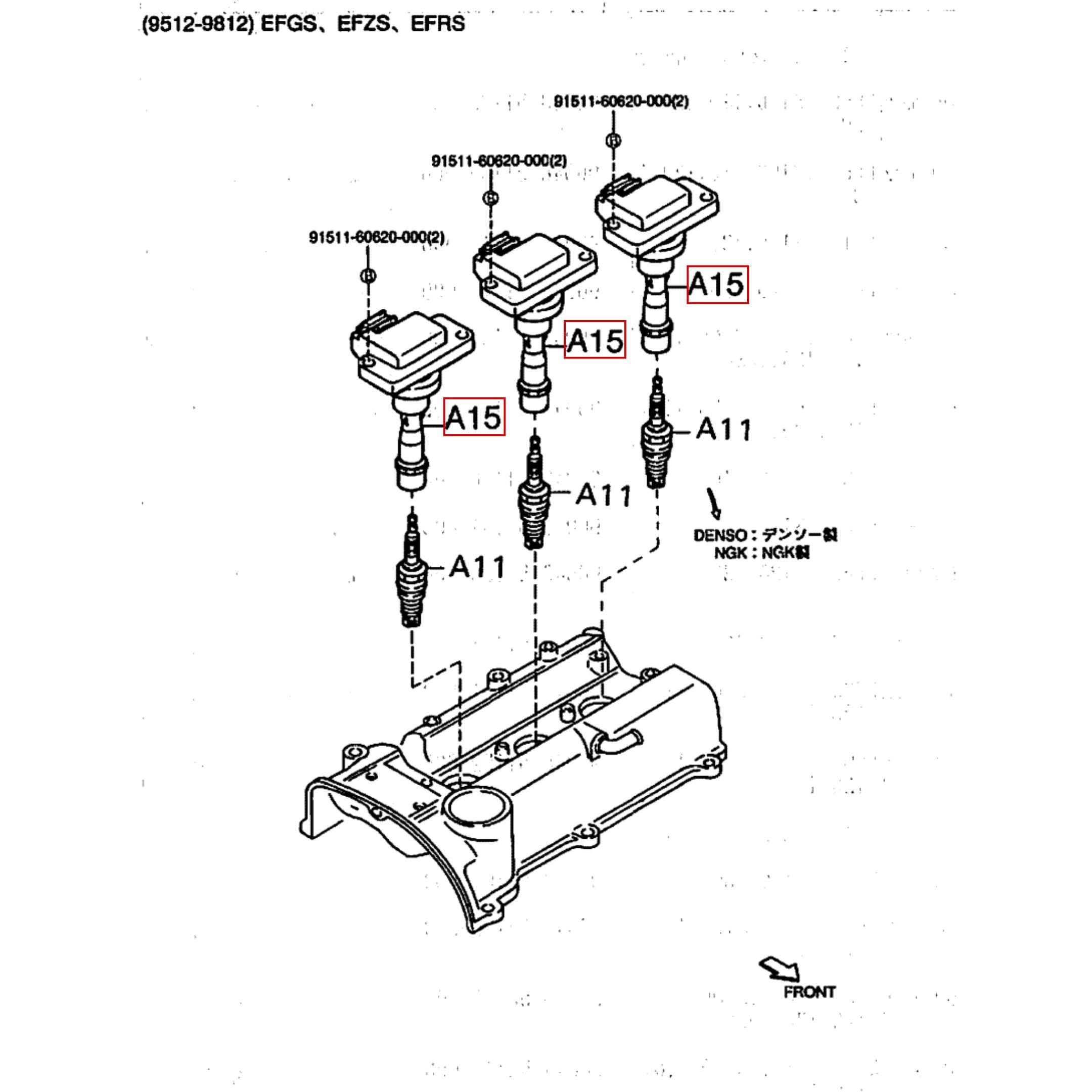 Ignition Coil 3 Pack for Daihatsu Hijet Van S120, S130 Models (1996-1998) featuring EFRS Engine compatibility and detailed assembly diagram.