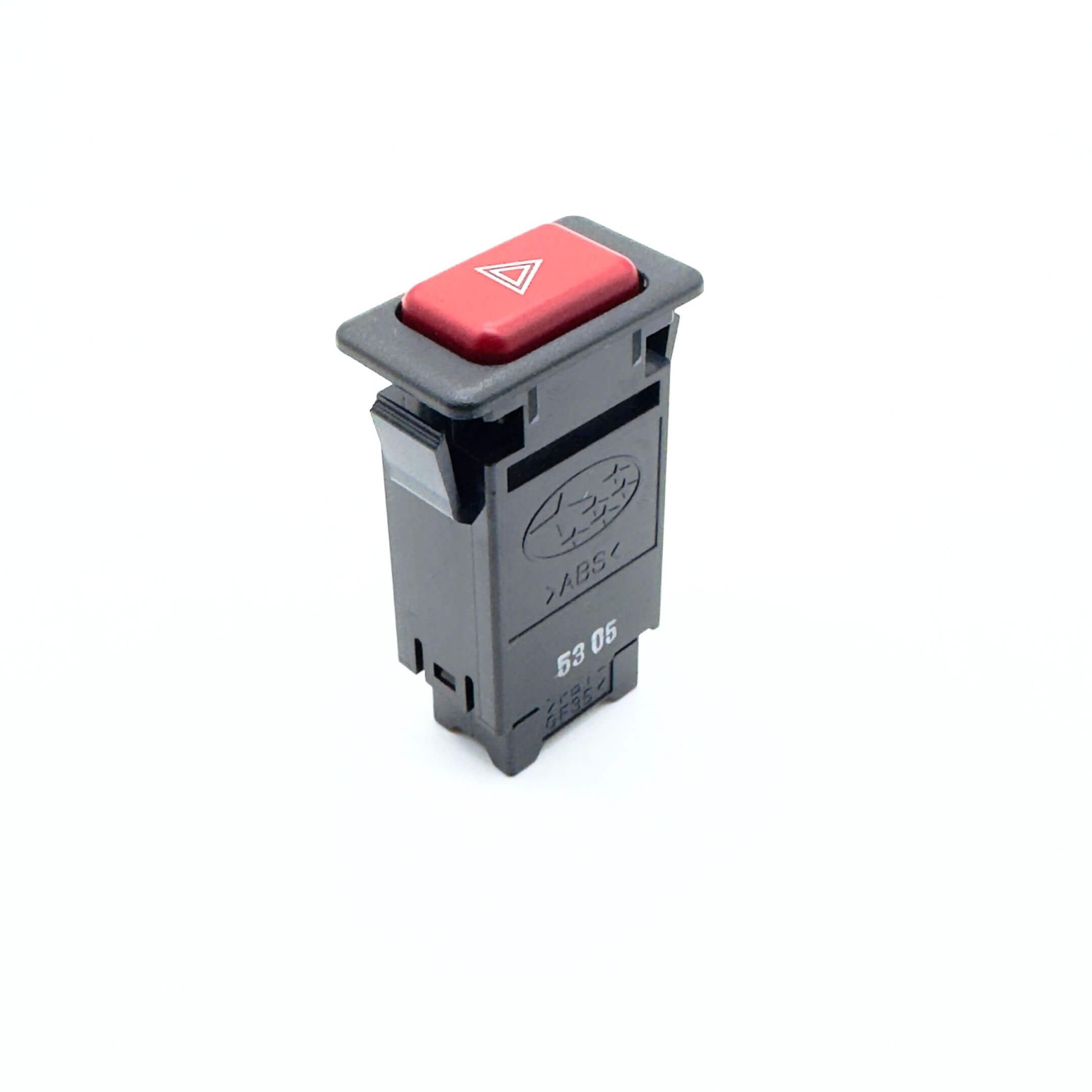 Hazard Lights Button Assembly for Subaru Sambar Wagon TW1, TW2 Models (1999-2012) featuring a red triangular symbol on a black rectangular base.