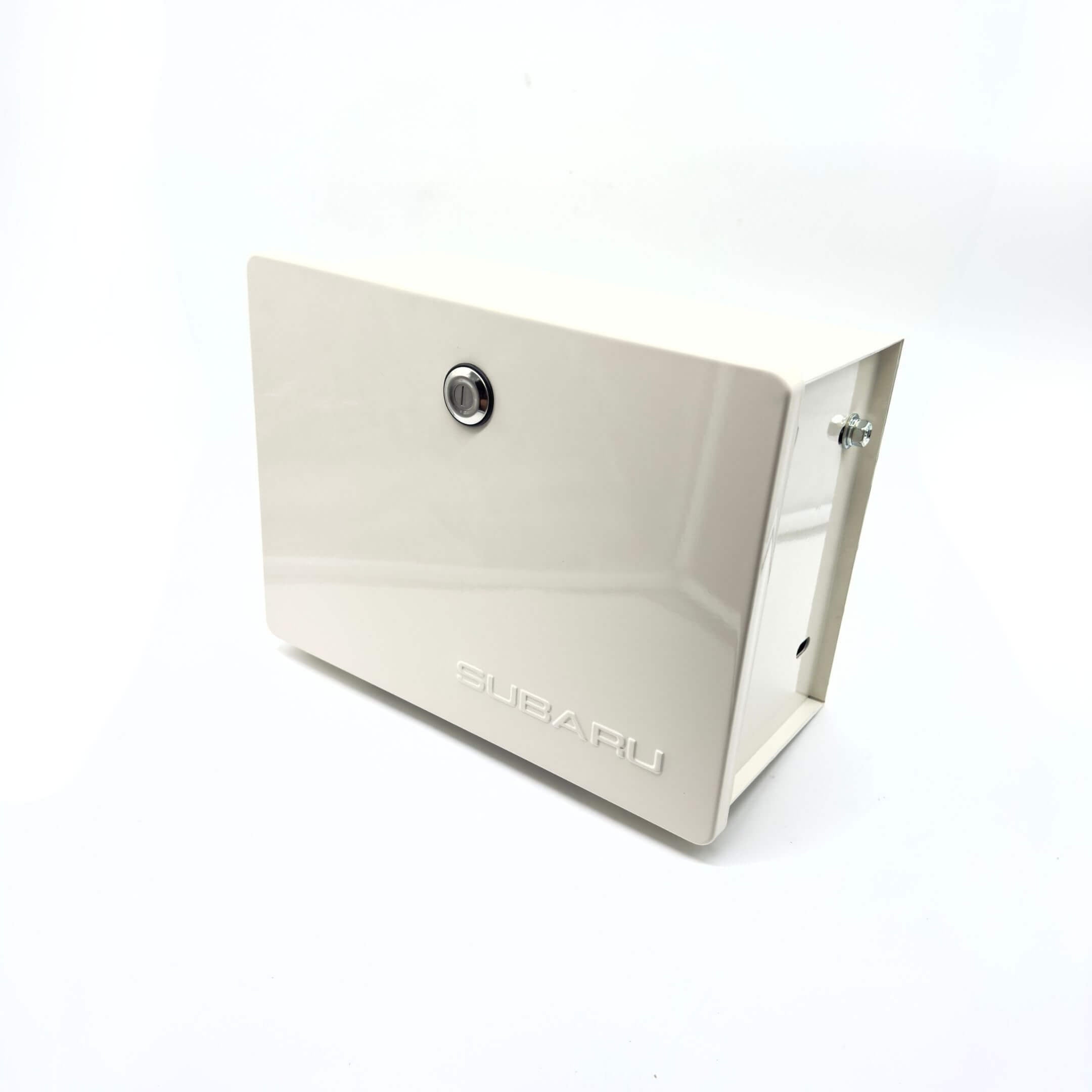 Tool Box Locker with Keys for Subaru Sambar Truck TT1 TT2 Models (9/2009 to 4/2012) featuring a sleek white design and secure lock mechanism.