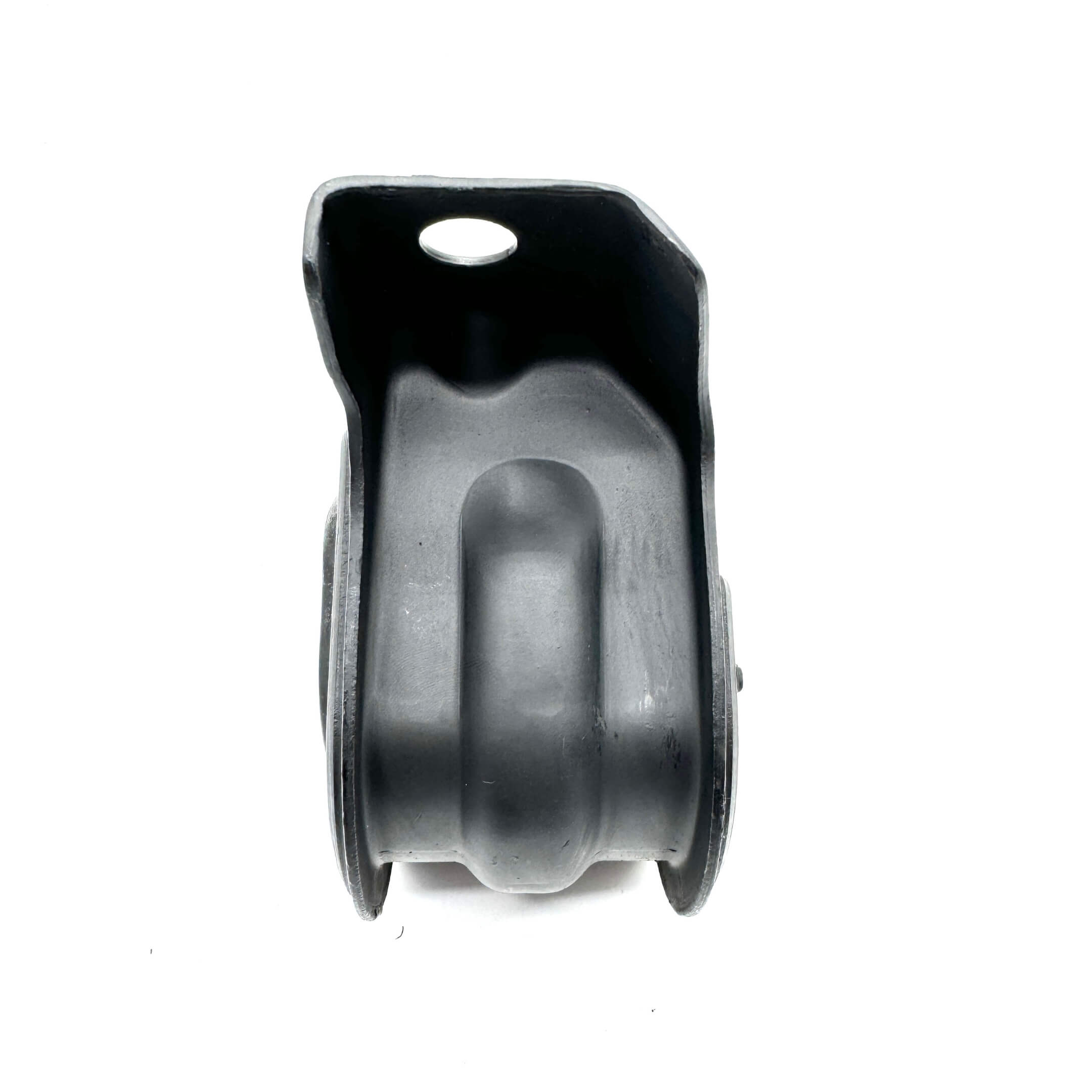 Rear engine mount for Honda Acty Truck, black rubber and metal, side view, on a white background
