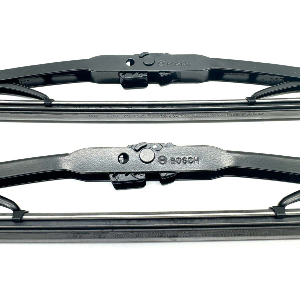 Close-up of Bosch Microedge Wiper Blades and Honda OEM Wiper Arms showing precision cut rubber for Honda Acty HA1, HA2, HA3, HA4 models 1988-1999