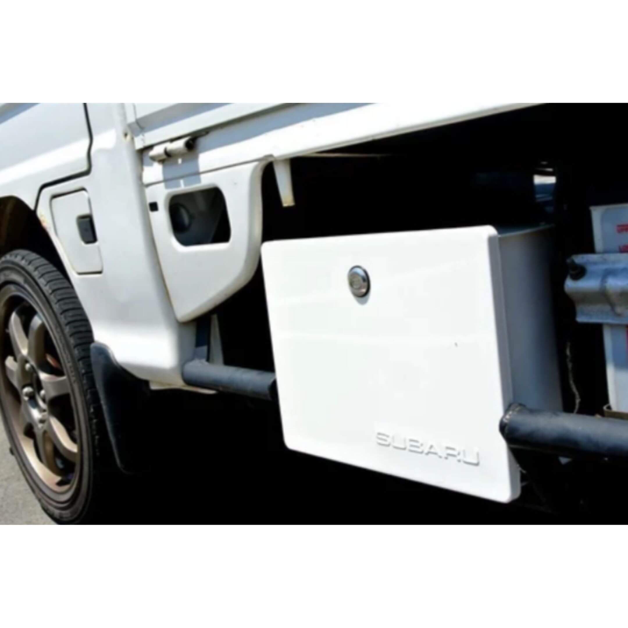 Tool Box Locker with Keys for Subaru Sambar Truck TT1 TT2 Models (9/2009 to 4/2012), featuring a secure lock and durable white finish.