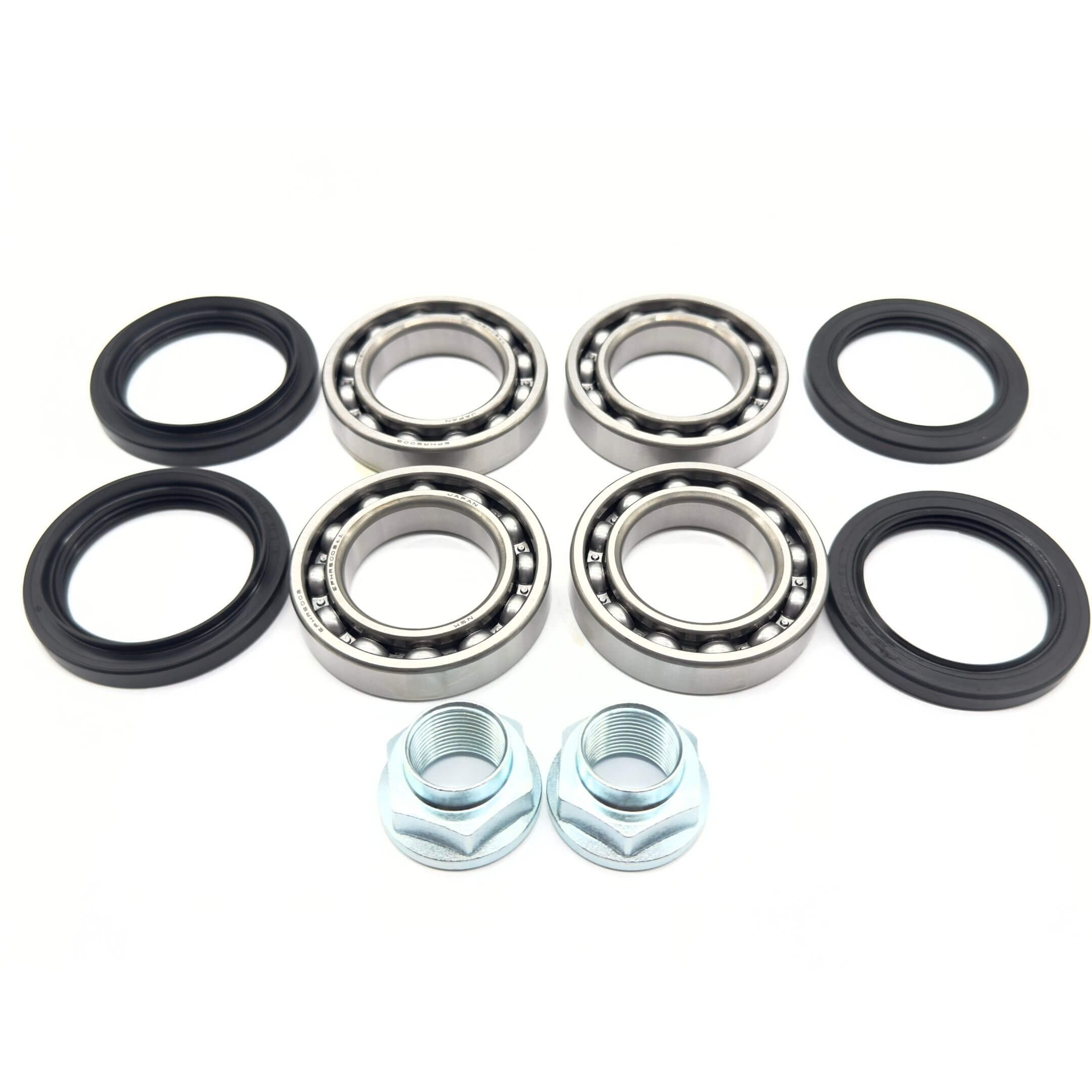 Rear Wheel Bearing & Oil Seal Complete Kit for Subaru Sambar Van TV1, TV2 Models (1999-2012) featuring four bearings, four seals, and two nuts.