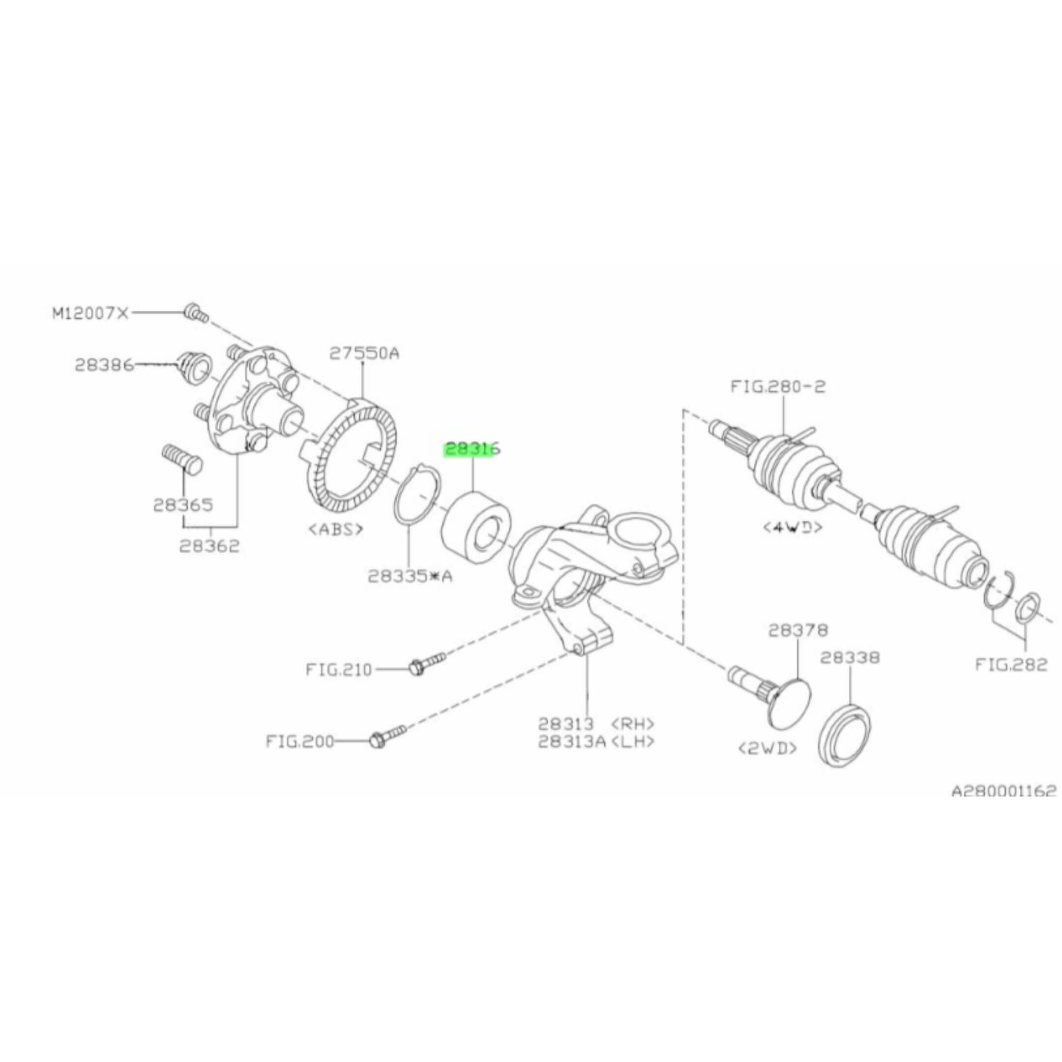 Front Wheel Bearing for Subaru Sambar Wagon TW1, TW2 Models (1999-2012) with detailed assembly diagram.