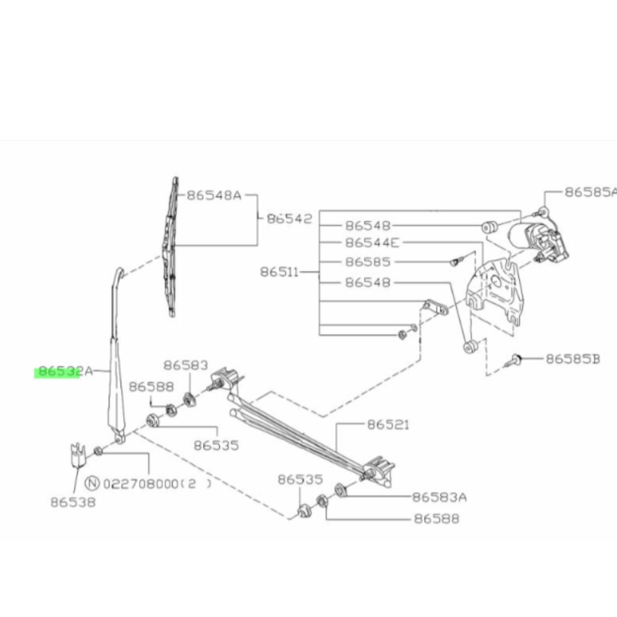 Wiper Arm - Driver Side for Subaru Sambar Truck KS3, KS4 Models (1990-1998) featuring detailed schematic diagram with labeled components.