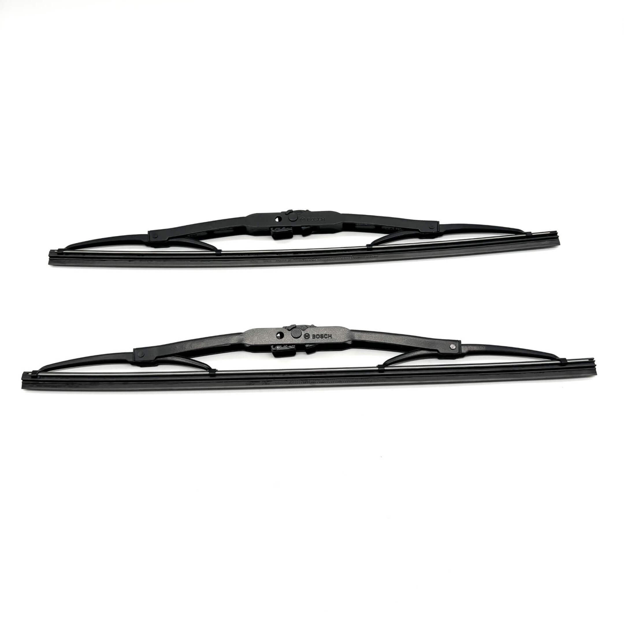 Bosch wiper blades designed for Subaru Sambar Van KV3, KV4 models (1990-1998), featuring durable black frames and efficient wiping performance.