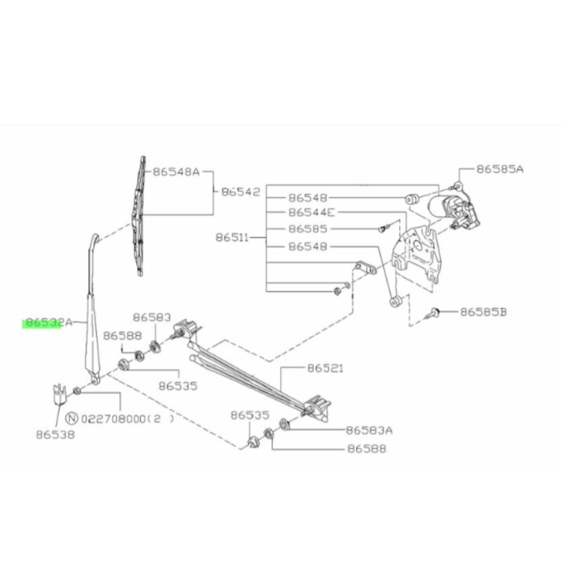 Wiper Arm - Passenger Side for Subaru Sambar Van KV3, KV4 Models (1990-1998) with detailed diagram and labeled components.