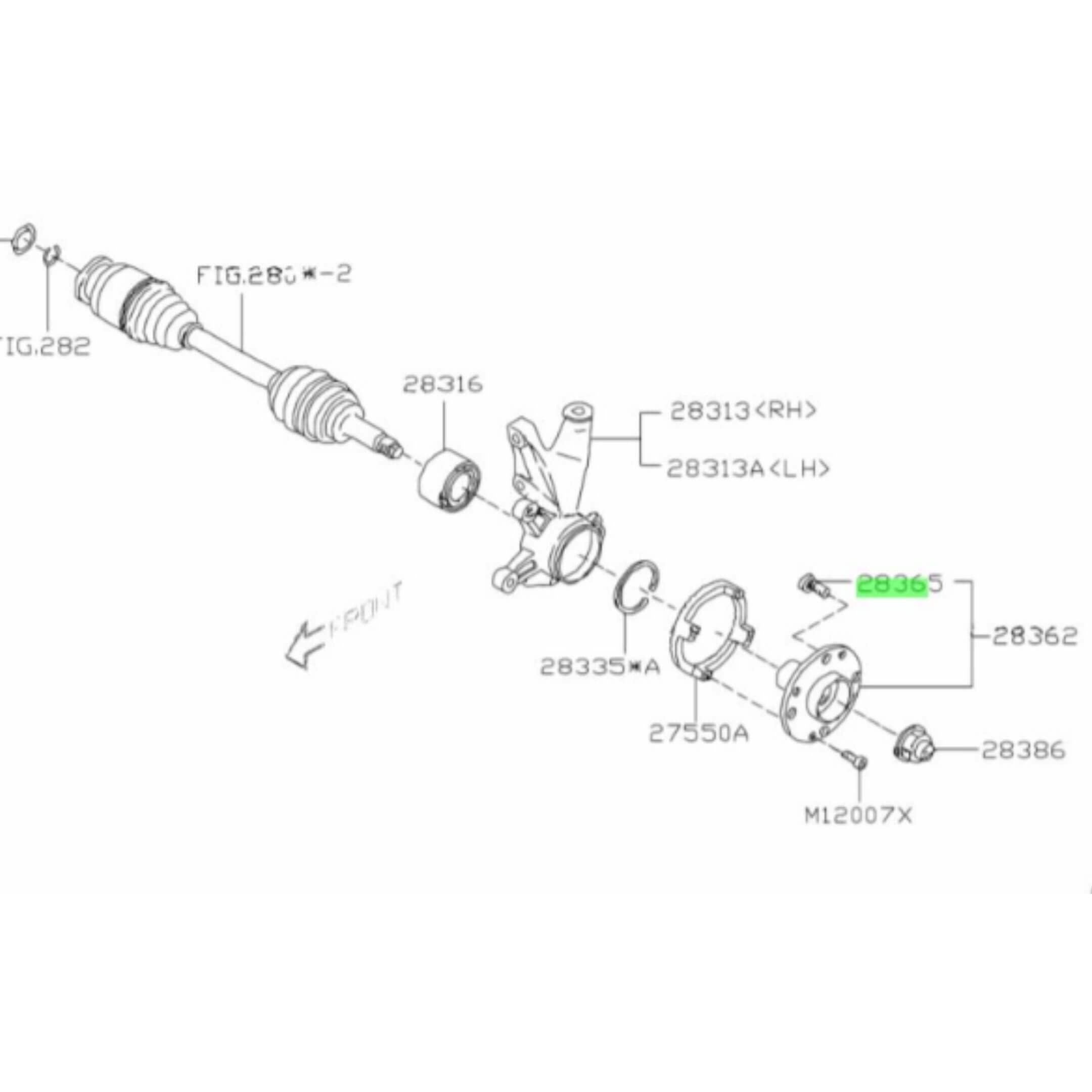 Hub Bolts / Wheel Studs for Subaru Sambar Van TV1, TV2 Models (1999-2012) with detailed assembly diagram.
