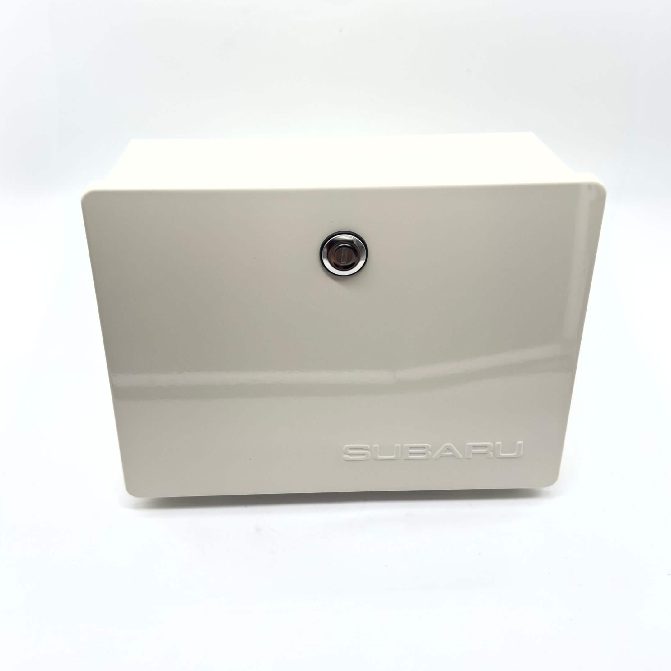 Tool Box Locker with Keys for Subaru Sambar Truck TT1 TT2 Models (9/2009 to 4/2012) featuring a sleek white design and secure lock mechanism.