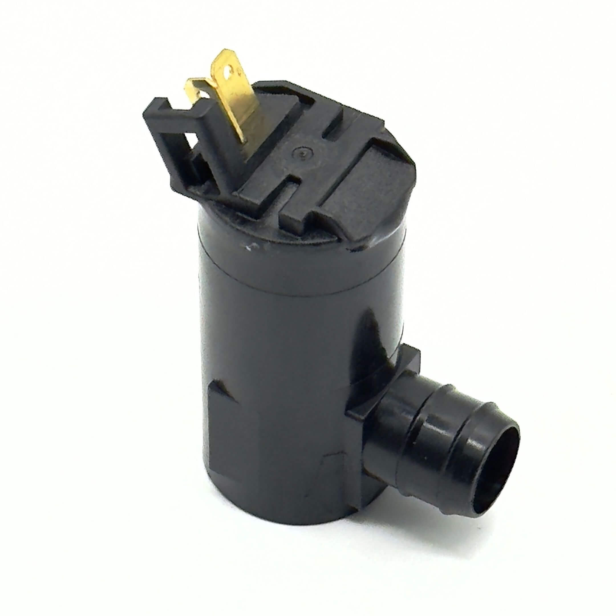 Windshield Washer Motor & Pump Assembly for Subaru Sambar Van TV1, TV2 Models (1999–2012) featuring a compact black cylindrical design with a connector port.
