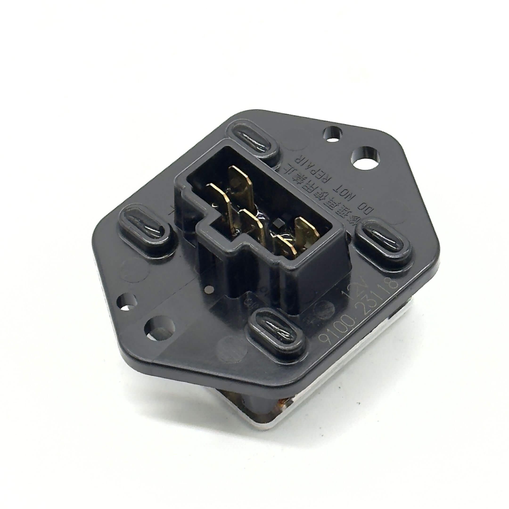 Blower Motor Resistor for Subaru Sambar Wagon TW1, TW2 Models (1999-2012) featuring a black plastic housing with metal connectors.
