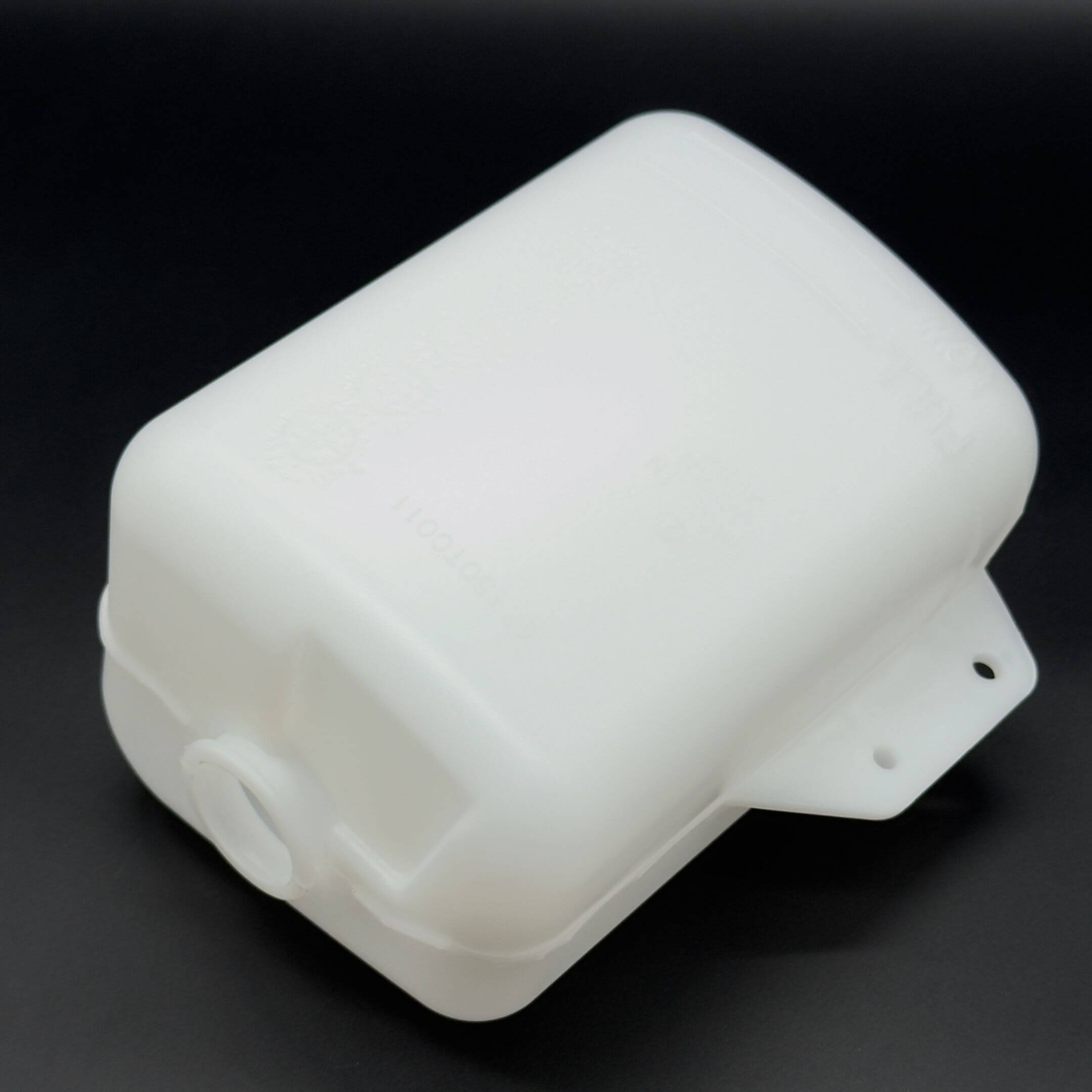 Coolant Reservoir Tank for Subaru Sambar Van TV1, TV2 Models (1999-2012) featuring a durable white plastic design with mounting holes.