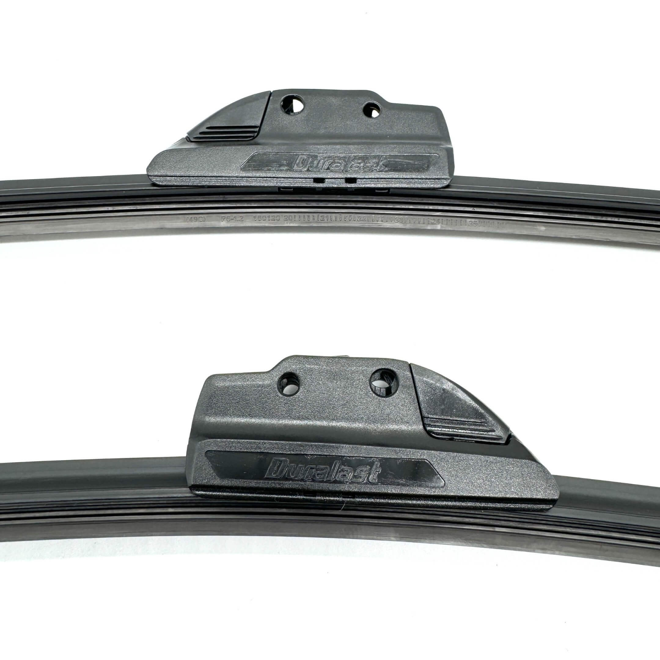Duralast wiper blades for Subaru Sambar Truck TT1, TT2 models (1999-2012) featuring a sleek black design and durable construction.