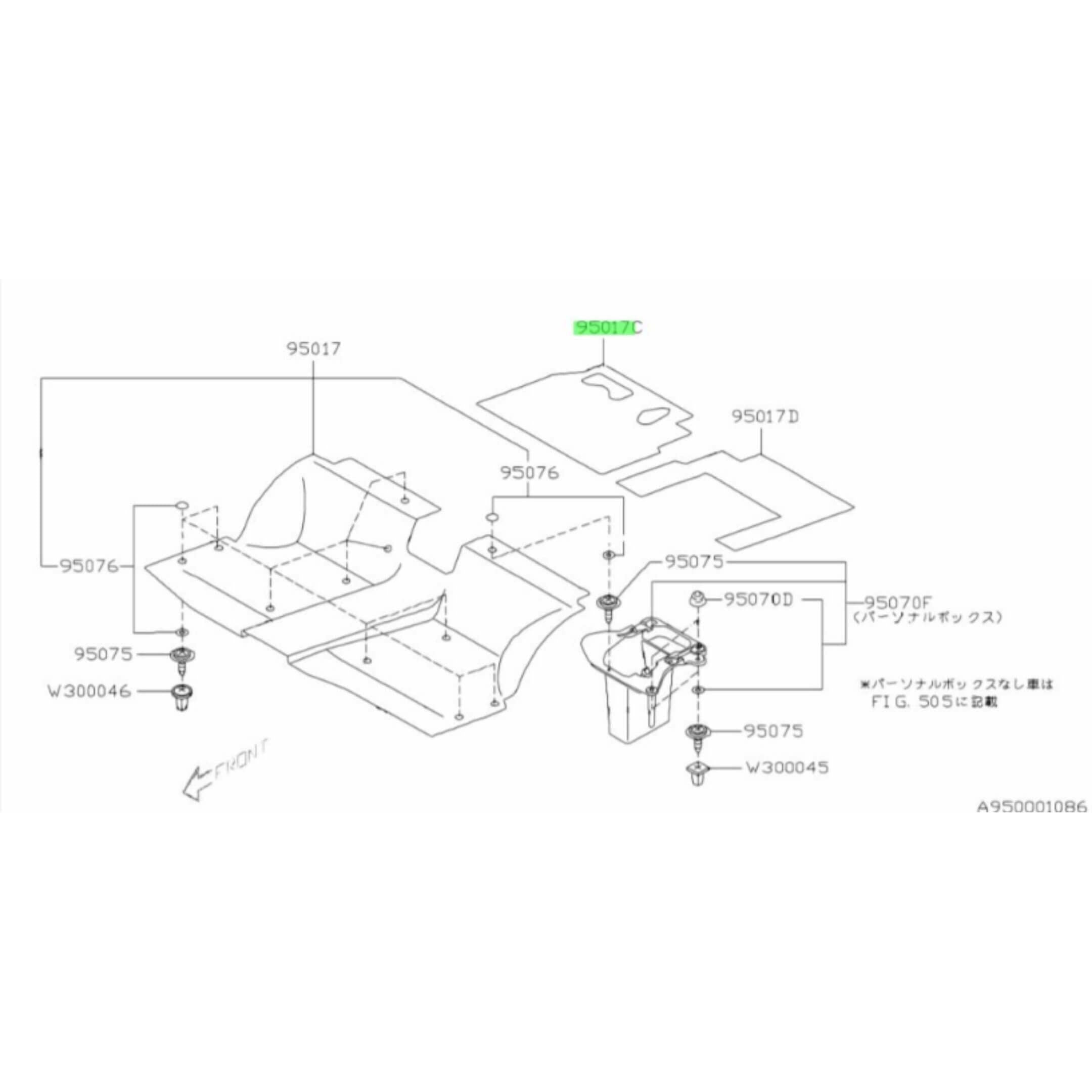 Floor Mat for Subaru Sambar Truck TT1, TT2 Models (1999-2012) featuring a detailed schematic layout with labeled parts.
