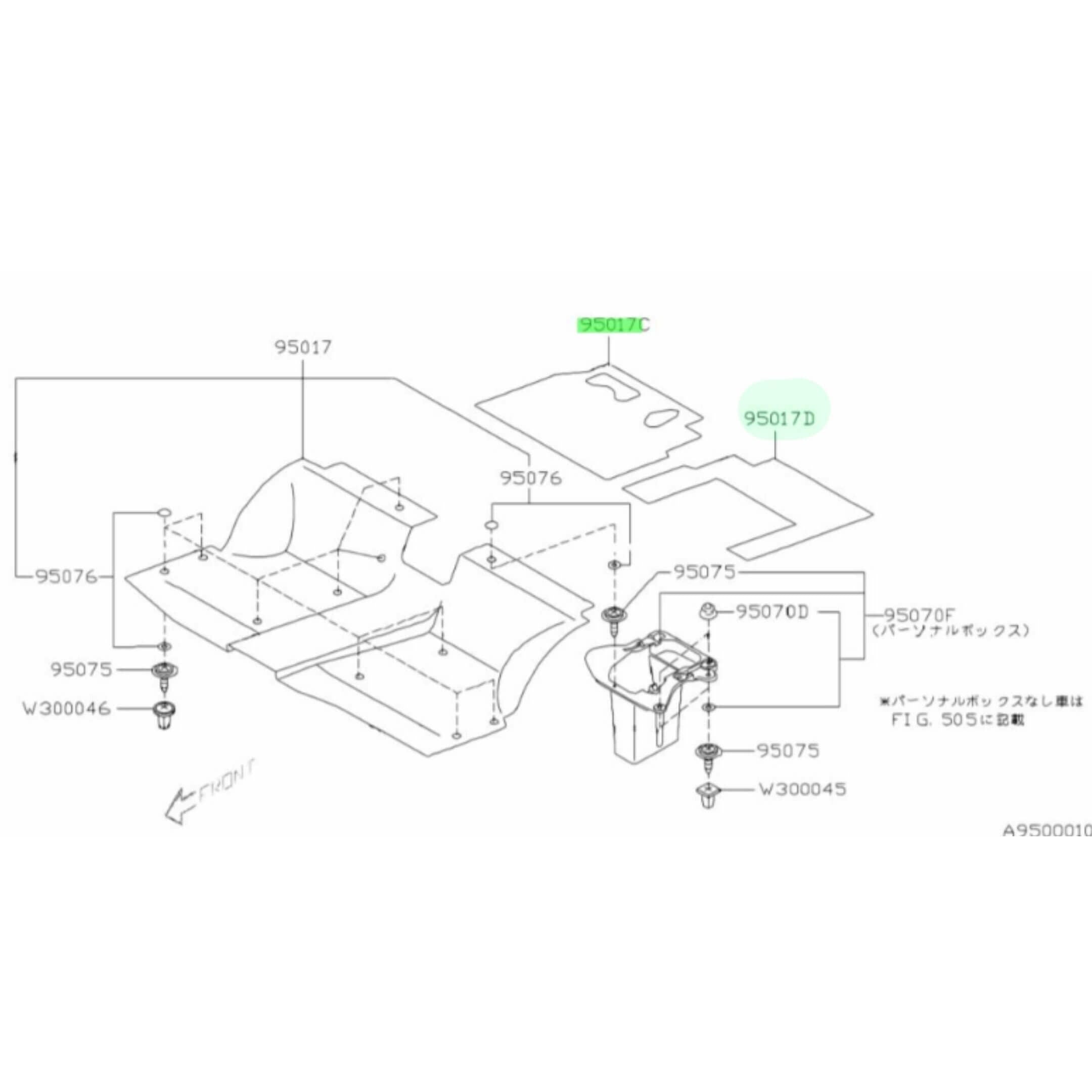 Floor Mat Set for Subaru Sambar Truck TT1, TT2 Models (1999-2012) featuring detailed schematic layout.