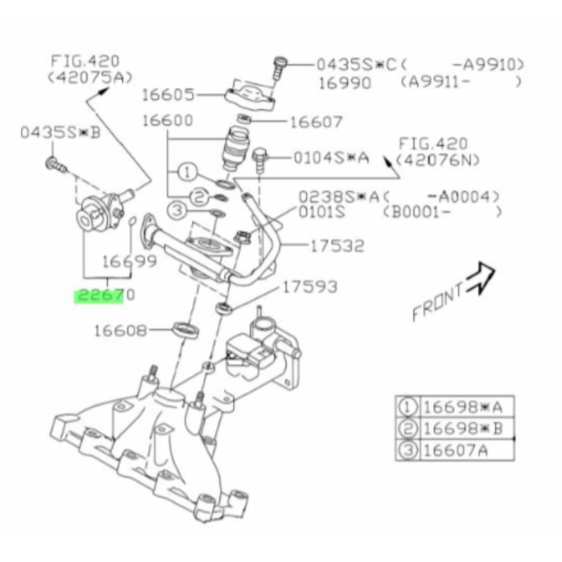 Fuel Pressure Regulator Assembly for Subaru Sambar Van TV1, TV2 Models (1999-2012) with detailed schematic and part numbers.