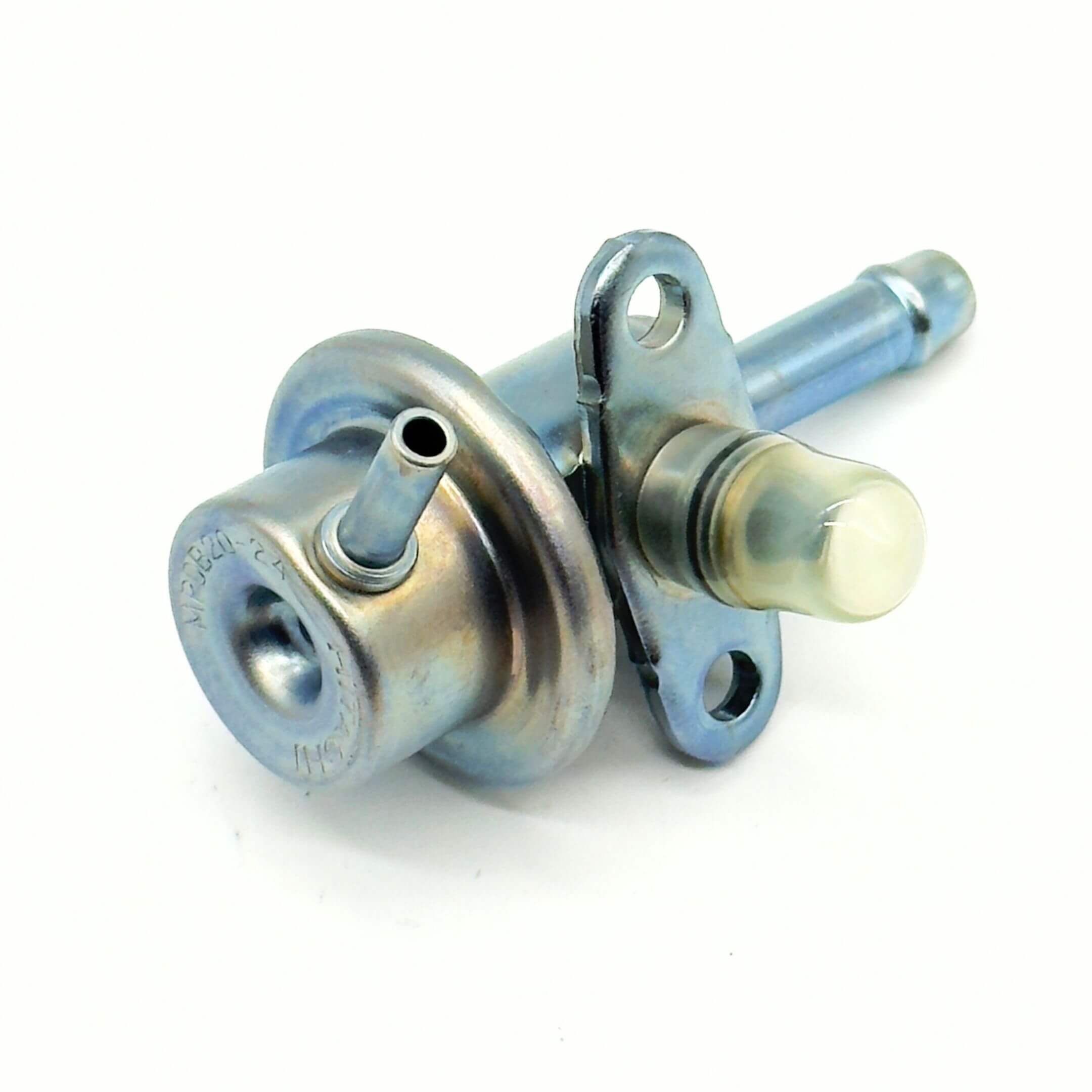 Fuel Pressure Regulator Assembly for Subaru Sambar Truck TT1, TT2 Models (1999-2012) featuring a metal body with mounting holes and a protruding nozzle.