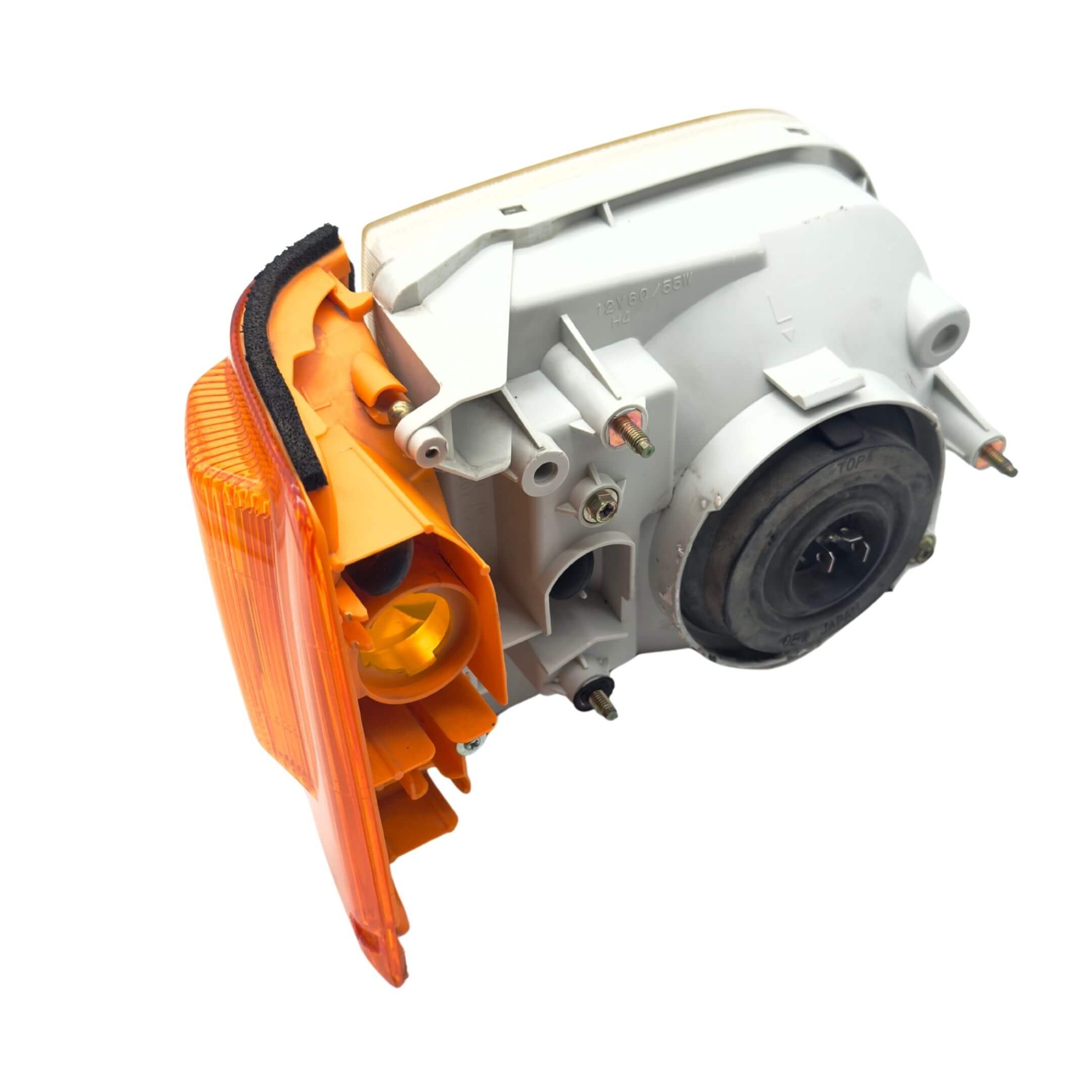 Headlight and Turn Signal Assembly for Subaru Sambar Van TV1, TV2 Models (1999-2012) featuring an orange lens and durable construction.