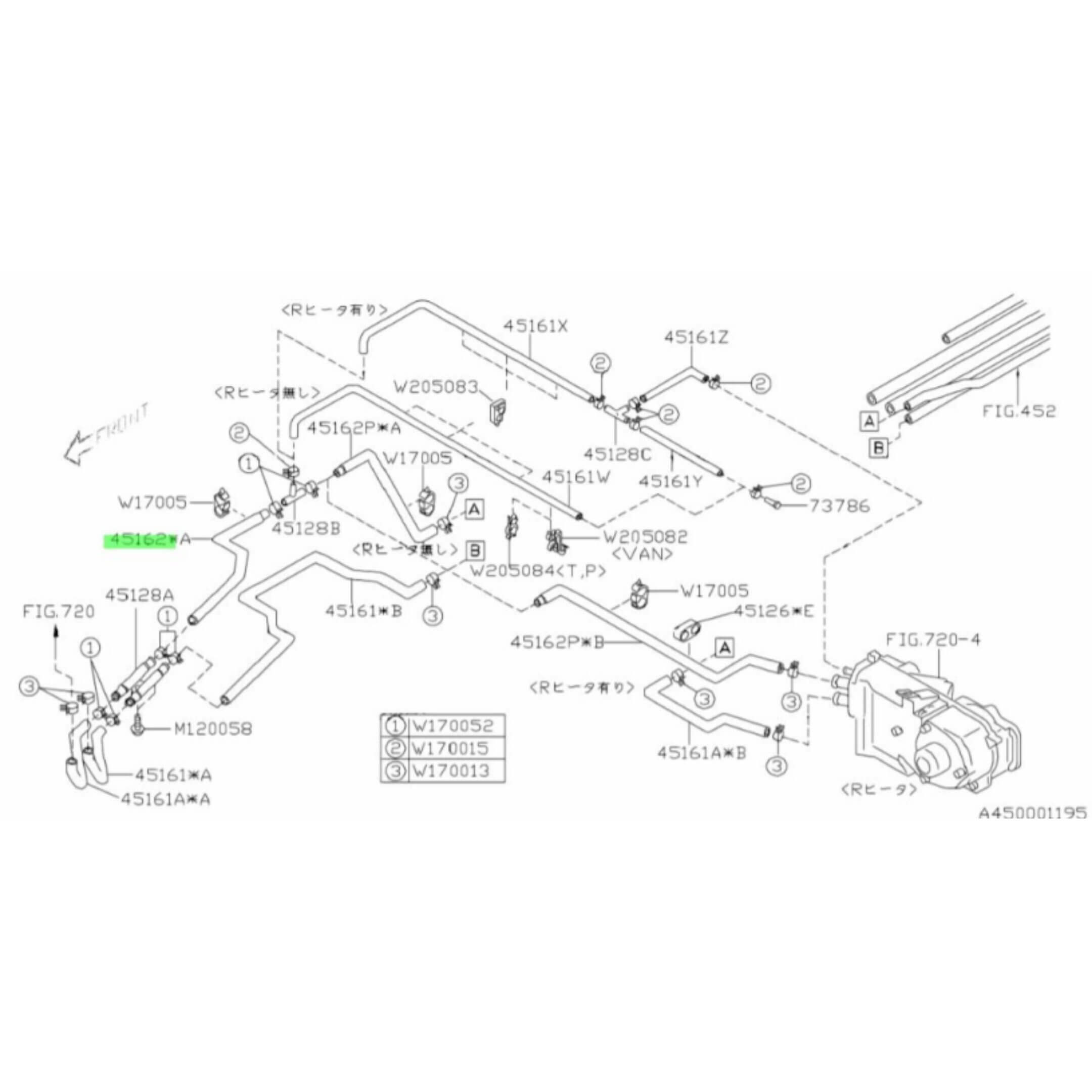 Heater Outlet Hose - Hose B for Subaru Sambar Van TV1, TV2 Models (1999–2012) OEM, featuring detailed schematic for precise installation.