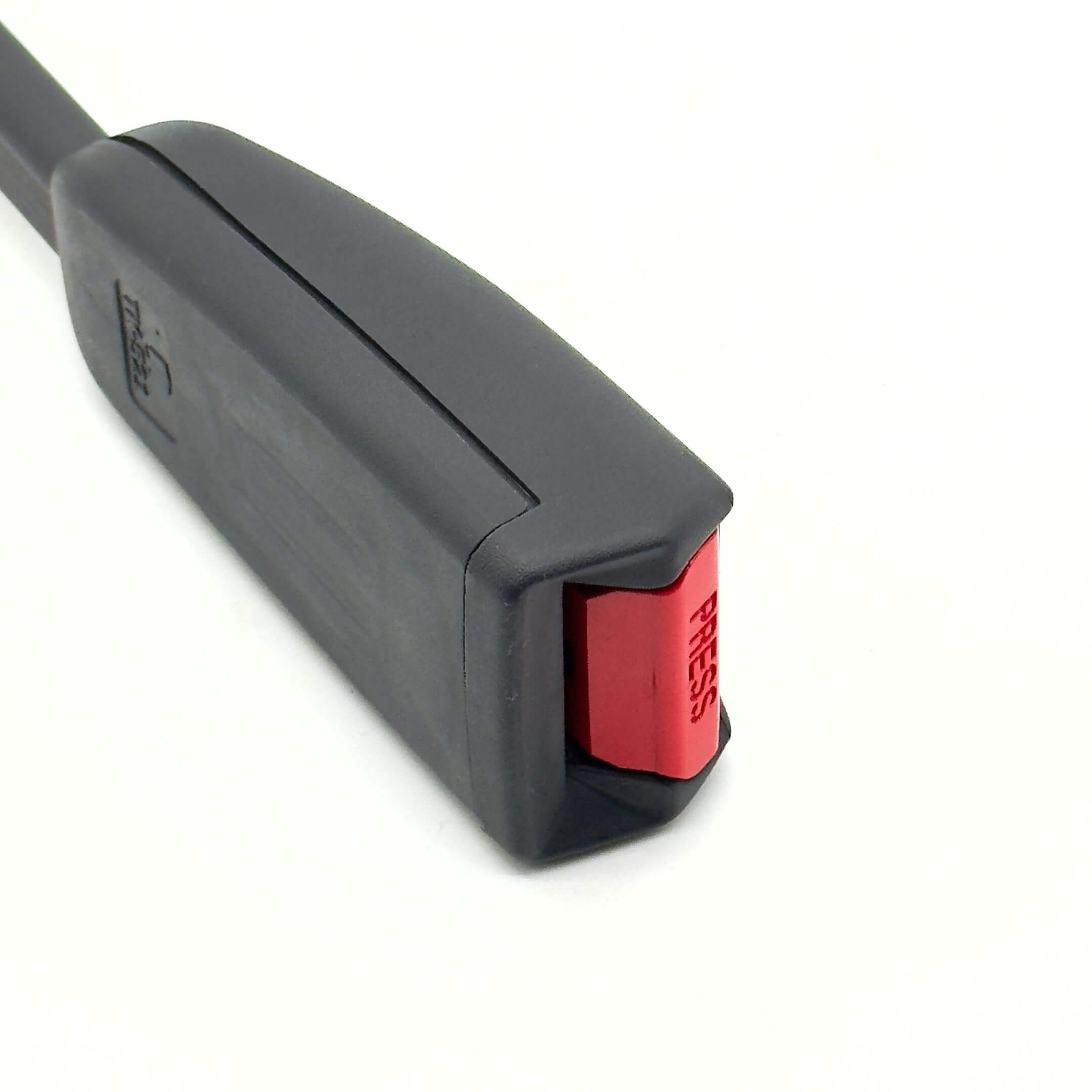 Seat Belt Buckle - Passenger Side for Subaru Sambar Truck TT1, TT2 Models (1999-2012) featuring a black casing with a red "PRESS" button.