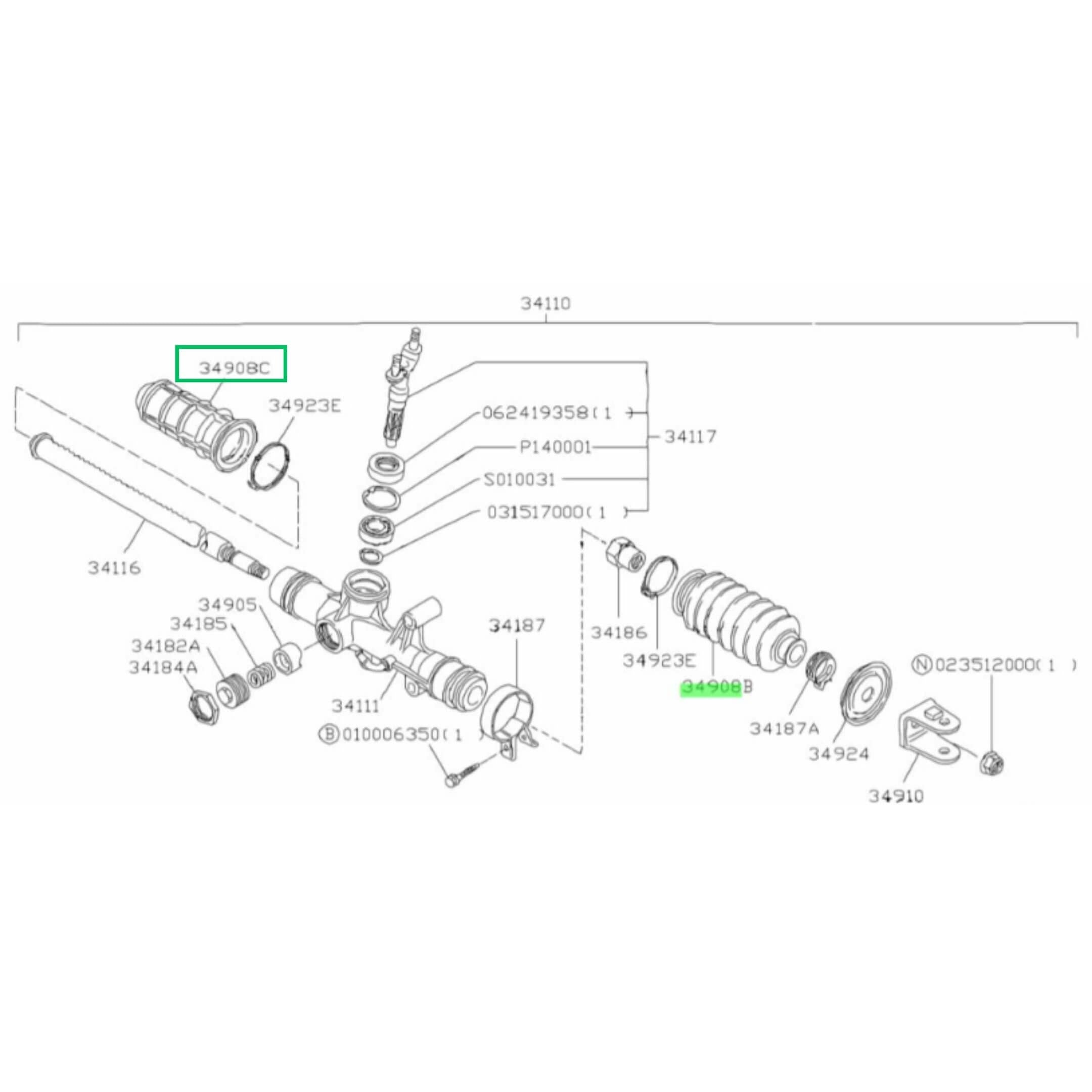 Steering Rack Boot Set for Subaru Sambar Truck TT1, TT2 (1999-2012) featuring detailed component diagram.