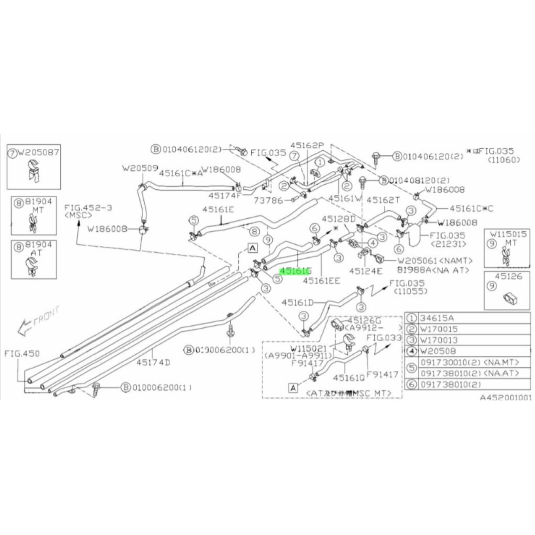 Water Pump Inlet Hose for Subaru Sambar Van TV1, TV2 Models (1999–2012) with detailed OEM schematic diagram.