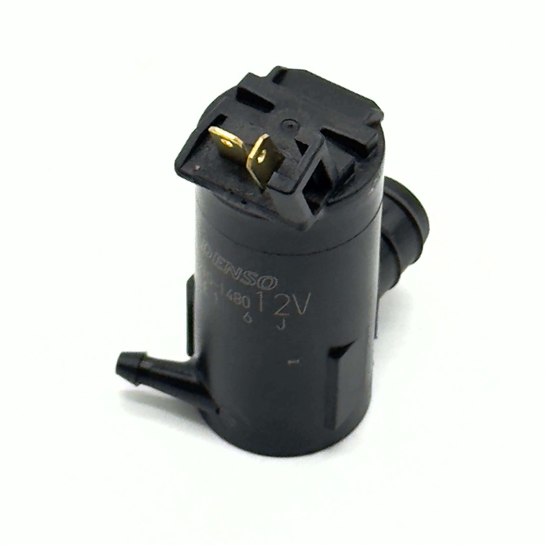 Windshield Washer Motor & Pump Assembly for Subaru Sambar Van TV1, TV2 Models (1999–2012) featuring OEM design with visible connectors and 12V marking.