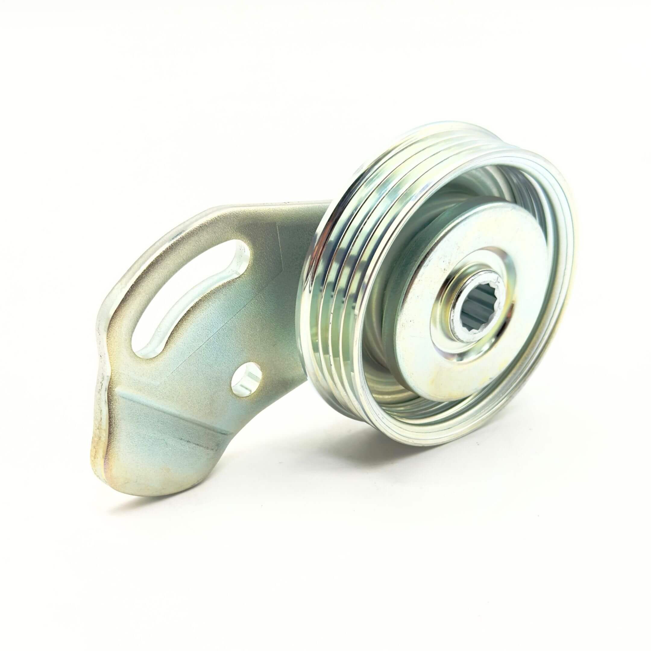 Supercharger Tensioner Pulley for Subaru Sambar Truck TT1, TT2 Models (1999-2012) featuring a durable metal construction and grooved design.