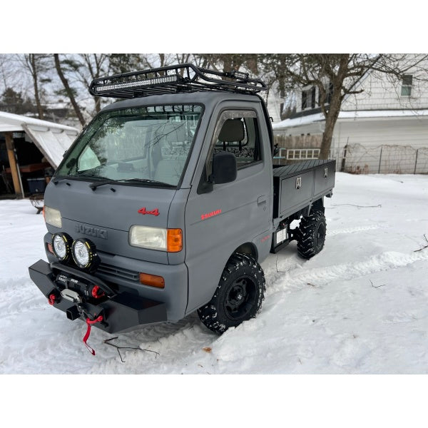 Suzuki Carry Front Bumper with 2” Receiver, Type A for DD51T Models (1991-1999), featuring a rugged design and black finish.