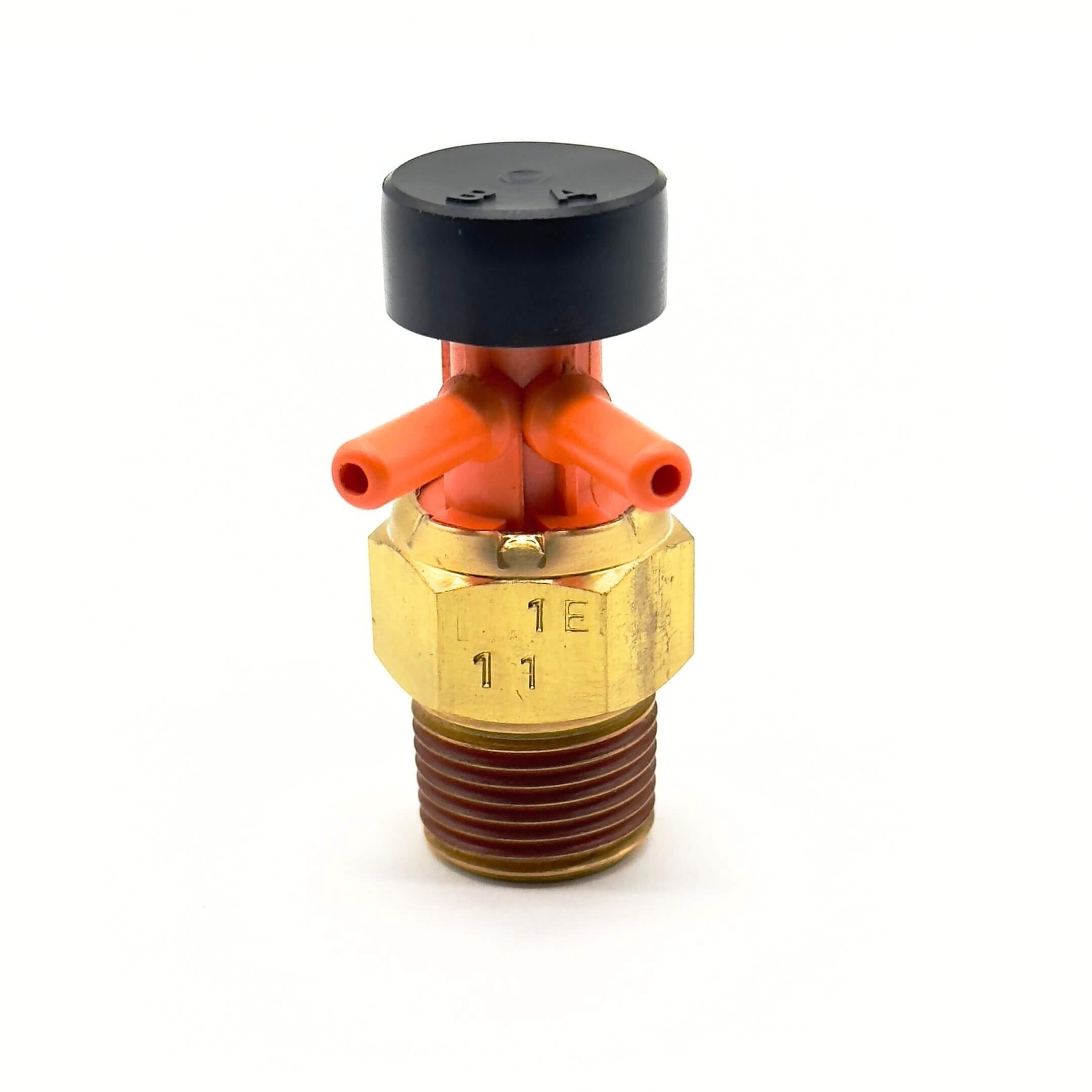 Thermo Valve (53°C) for Honda Acty Van Models HH3, HH4 (1990-1999) featuring a brass body with dual orange outlets and a black cap.